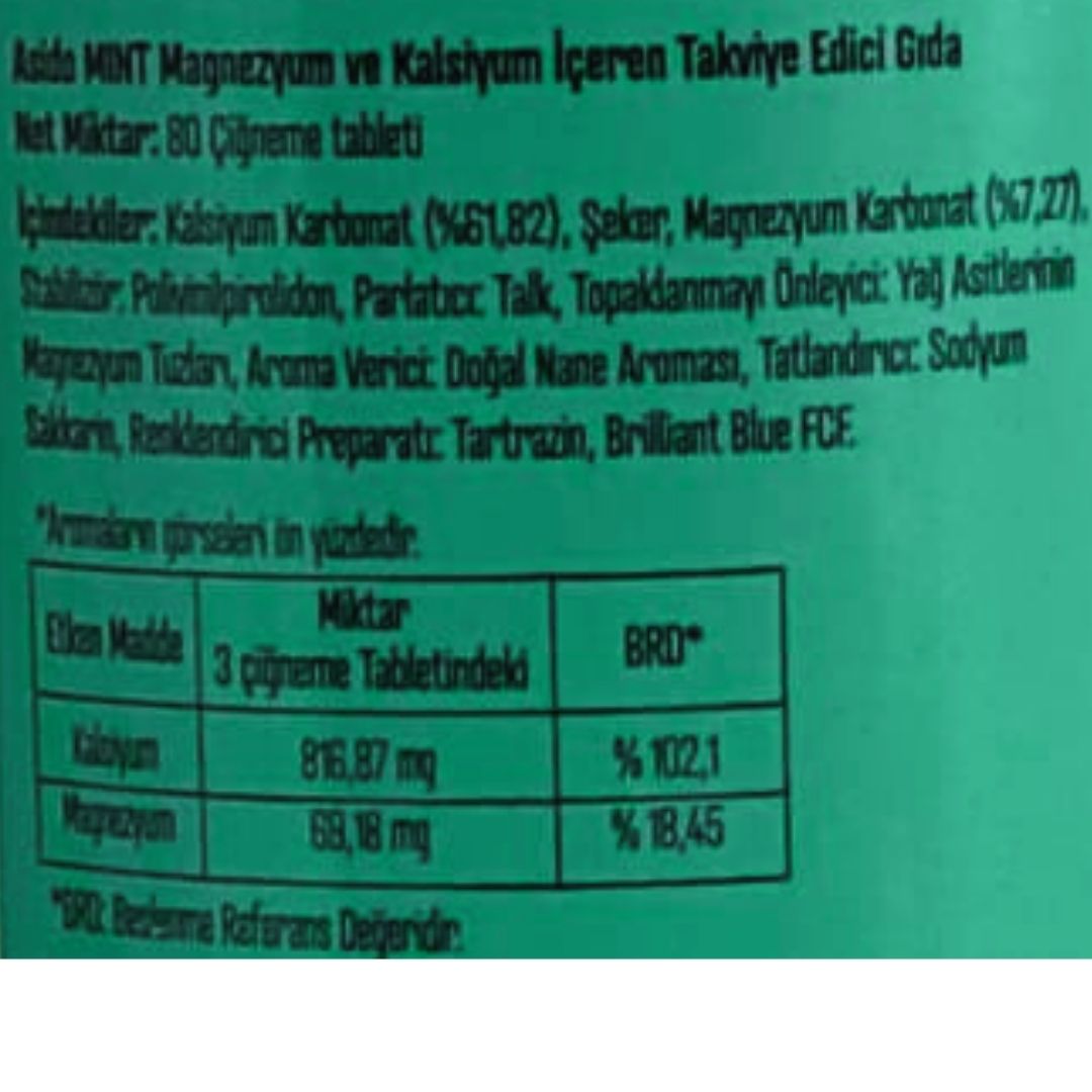 Asido Mint Mide Asidine Karşı 80 Çiğneme Tableti