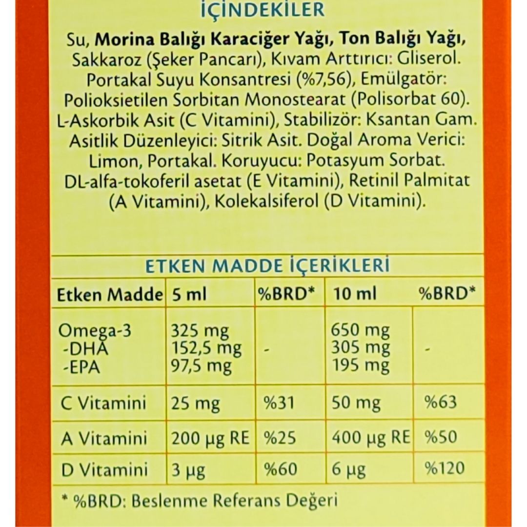 Haliborange Omega-3 & A,C,D Vitaminlari İçeren Portakal Aromalı Takviye Edici Gıda 300 ml - 3 lü Paket