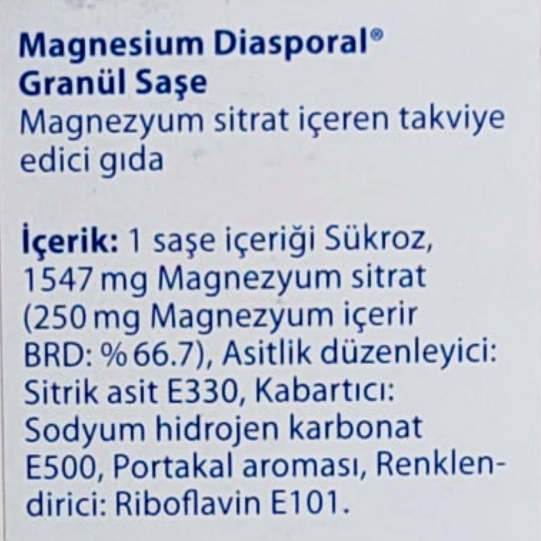 Magnesium Diasporal Magnezyum Sitrat İçeren 20 Granül Saşe