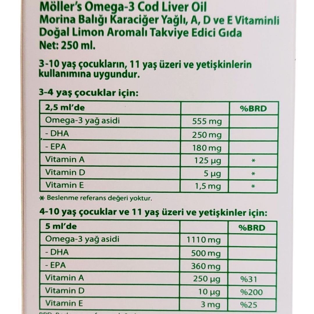 Möller's Omega 3 Limonlu Balık Yağı Şurubu 250 ml