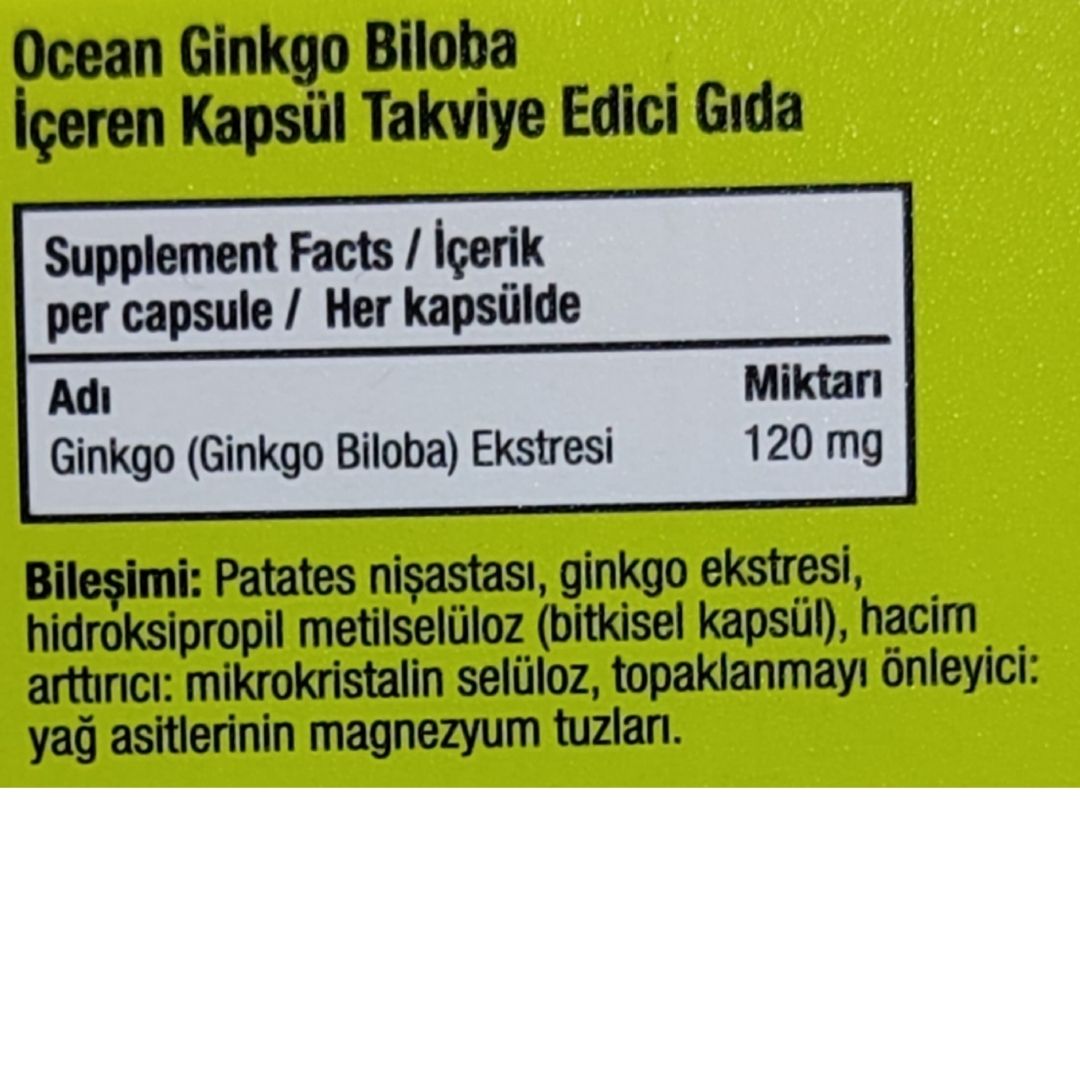 Orzax Ocean Ginkgo Biloba Takviye Edici Gıda 30 Bitkisel Kapsül