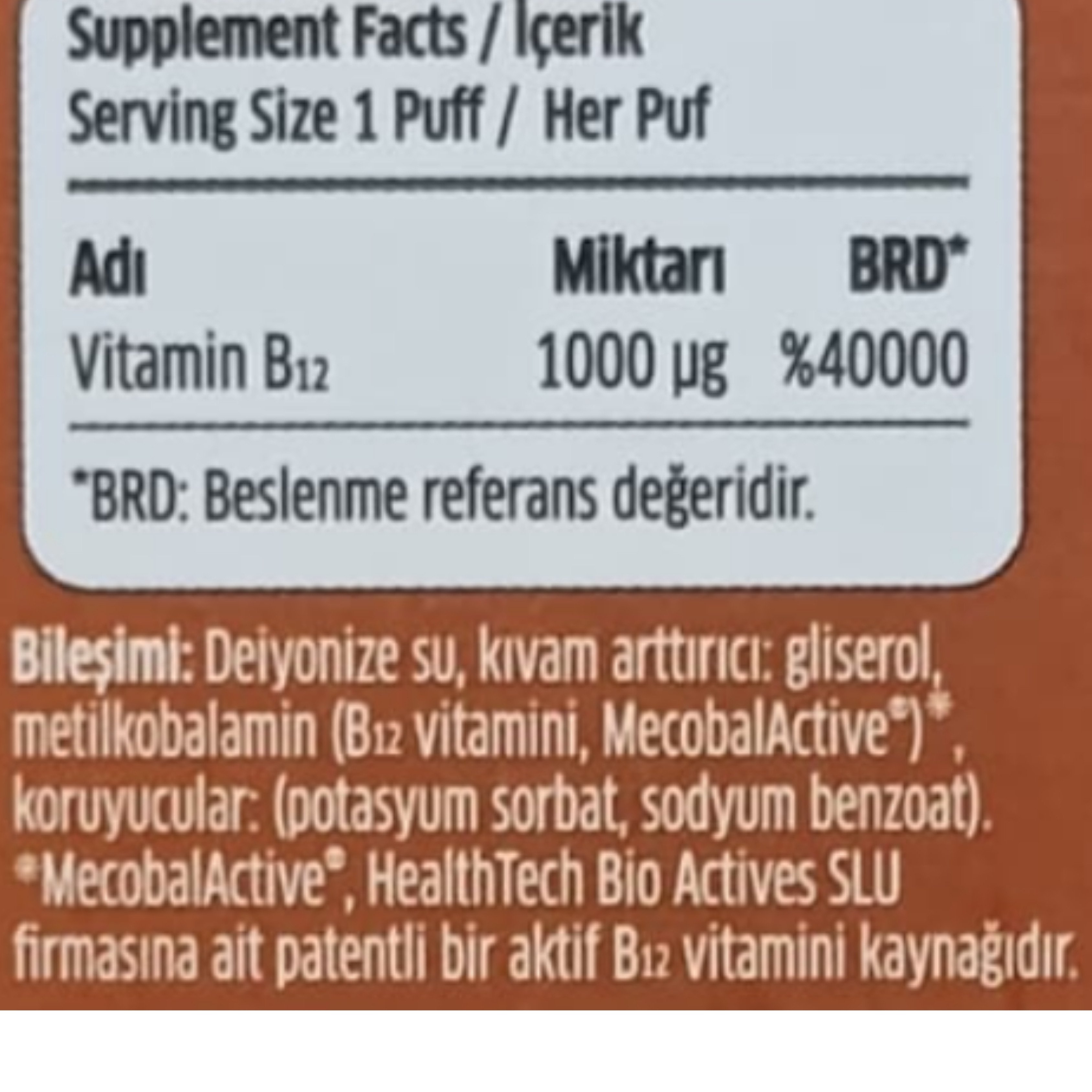 Orzax Ocean 1000 mg Methyl Cobalamin B12 Sprey 5 ml