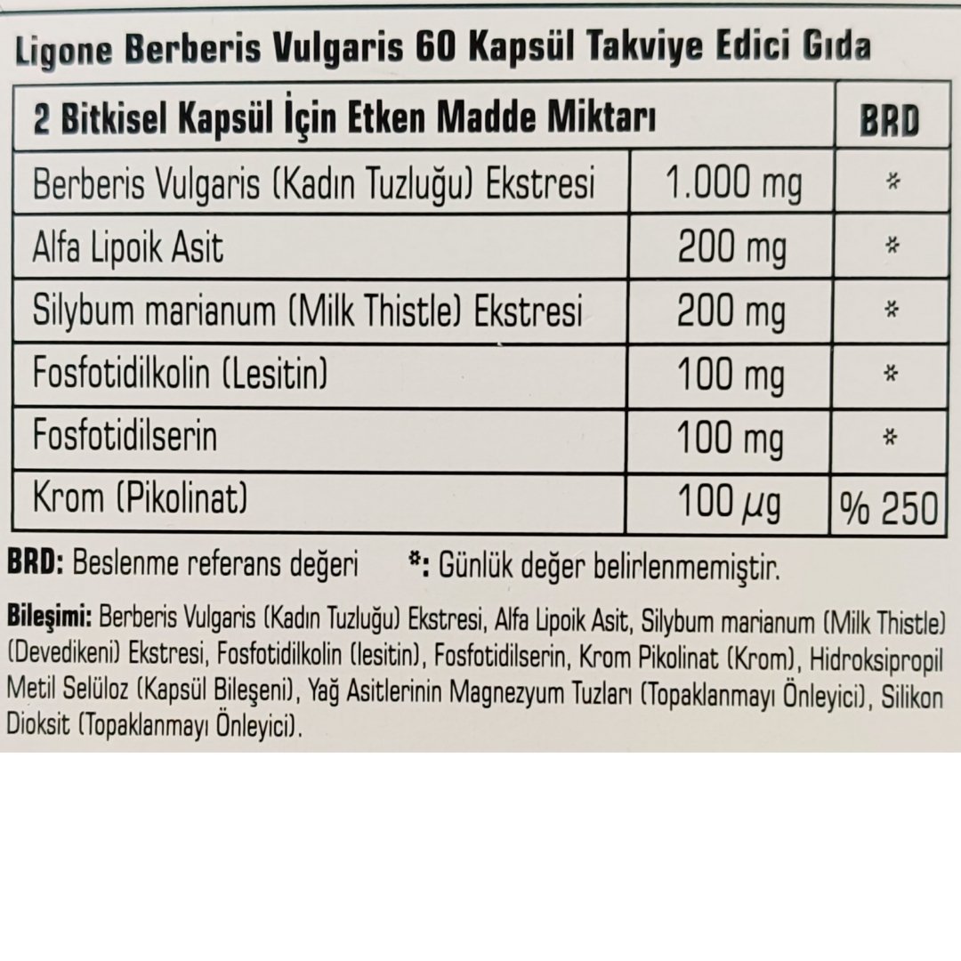 Ligone Berberin Berberis Vulgaris 60 Kapsül