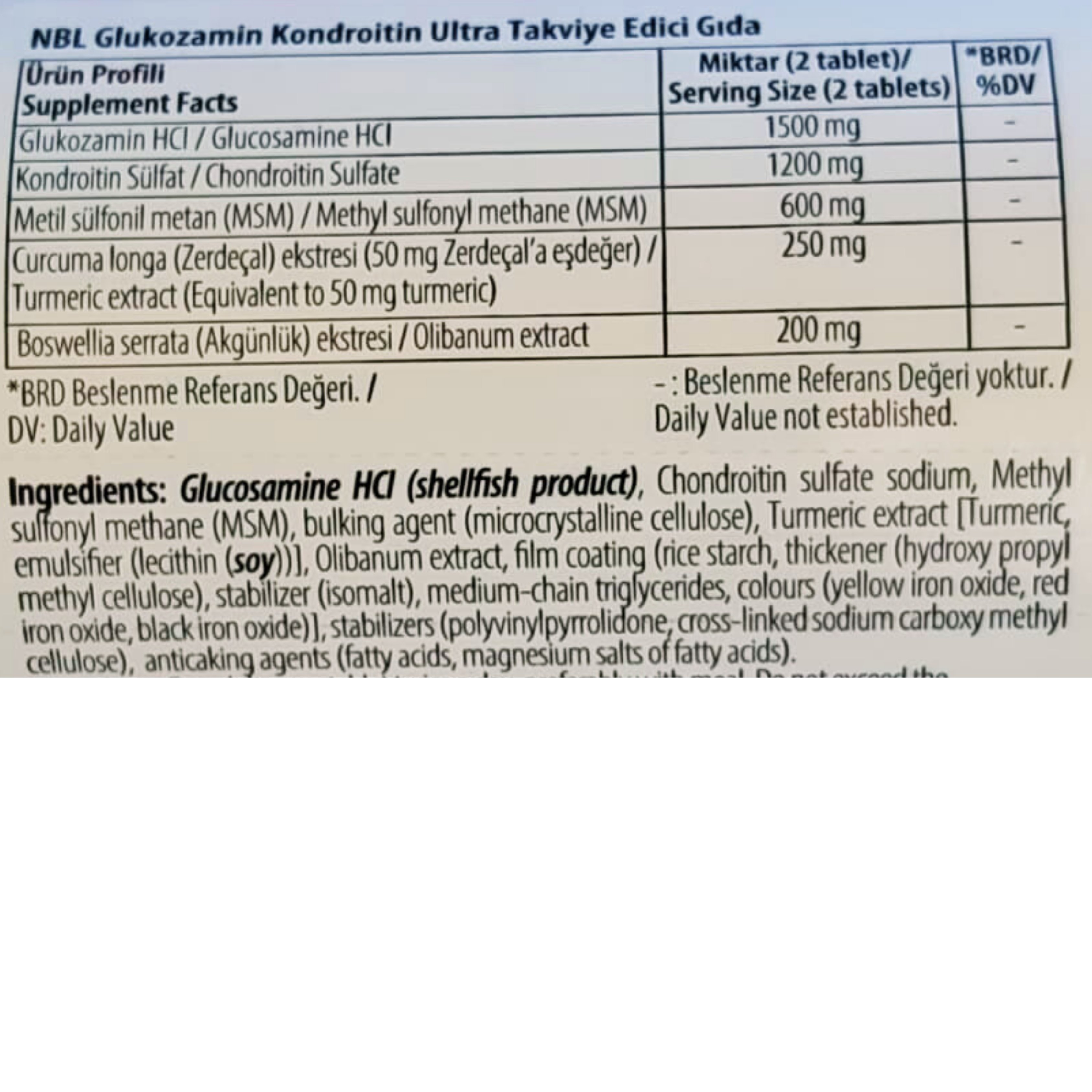 NBL Glukozamin Kondroitin Ultra 60 Tablet