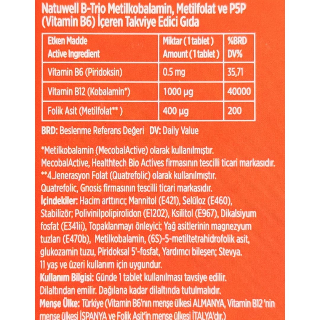 Natuwell B-Trio 30 Dilaltı Tablet