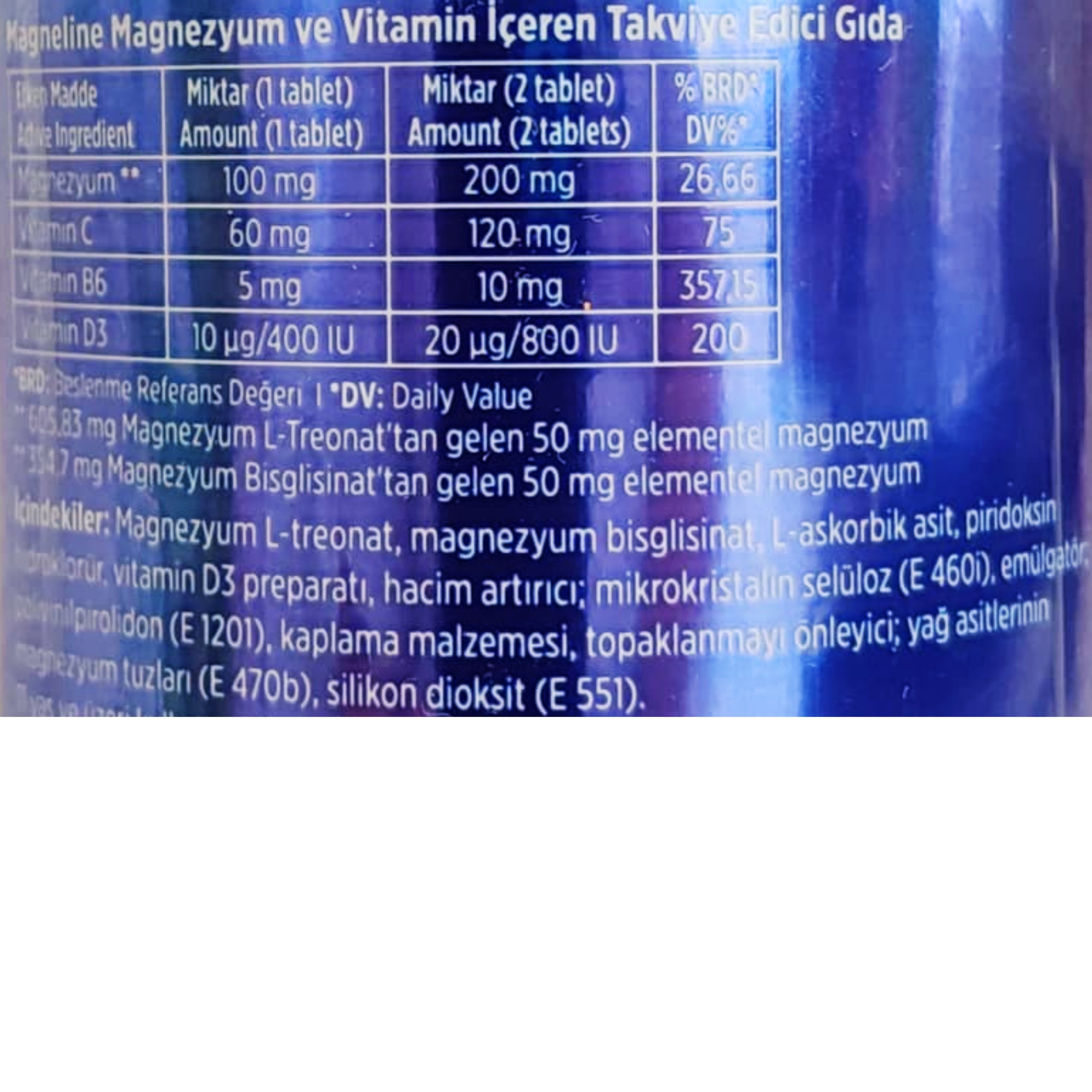 Natuwell Magneline Magnezyum L-Treonat+Bisglisinat+B6+D3+C 30 tablet