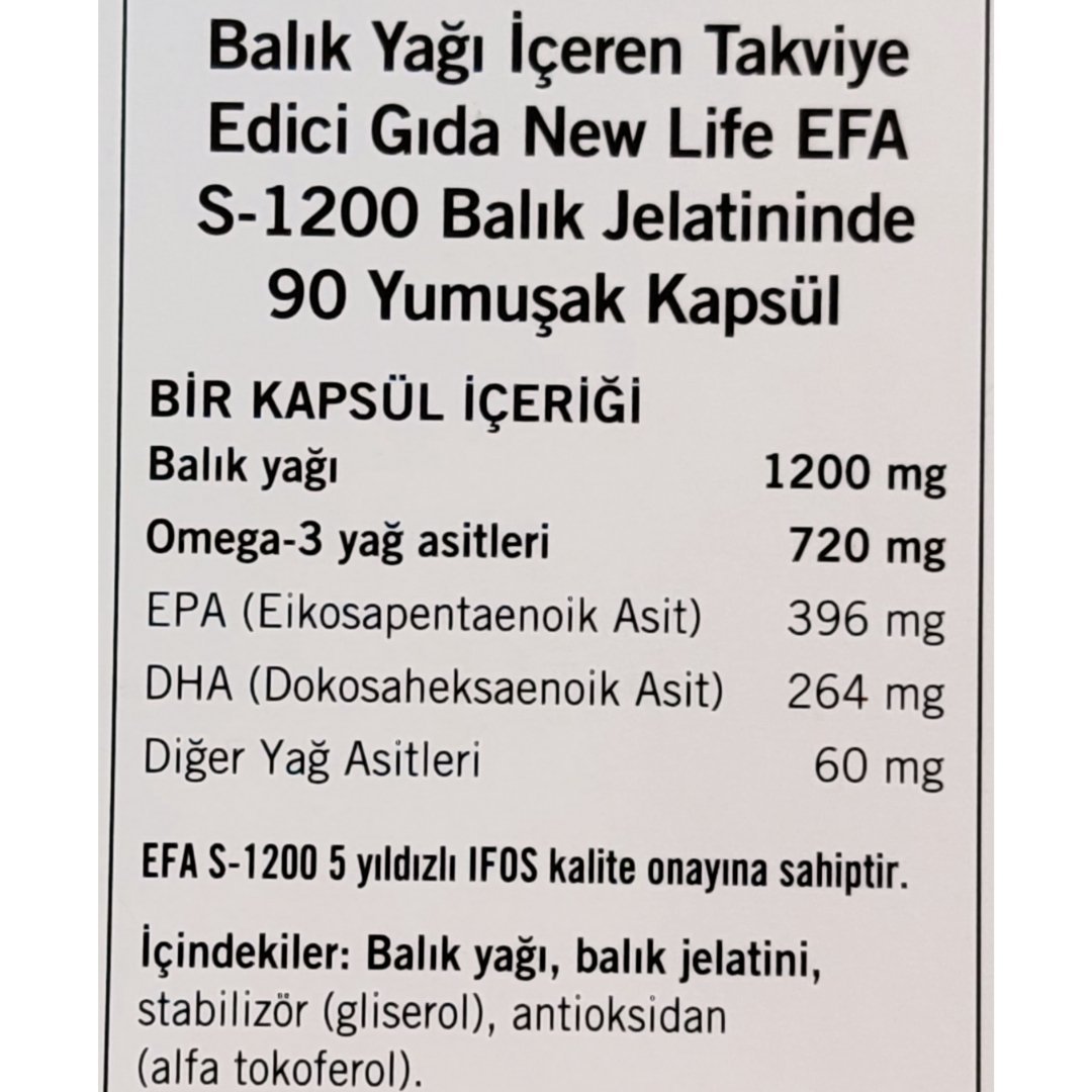 New Life EFA S-1200 Balık Yağı İçeren Takviye Edici 90 Kapsül