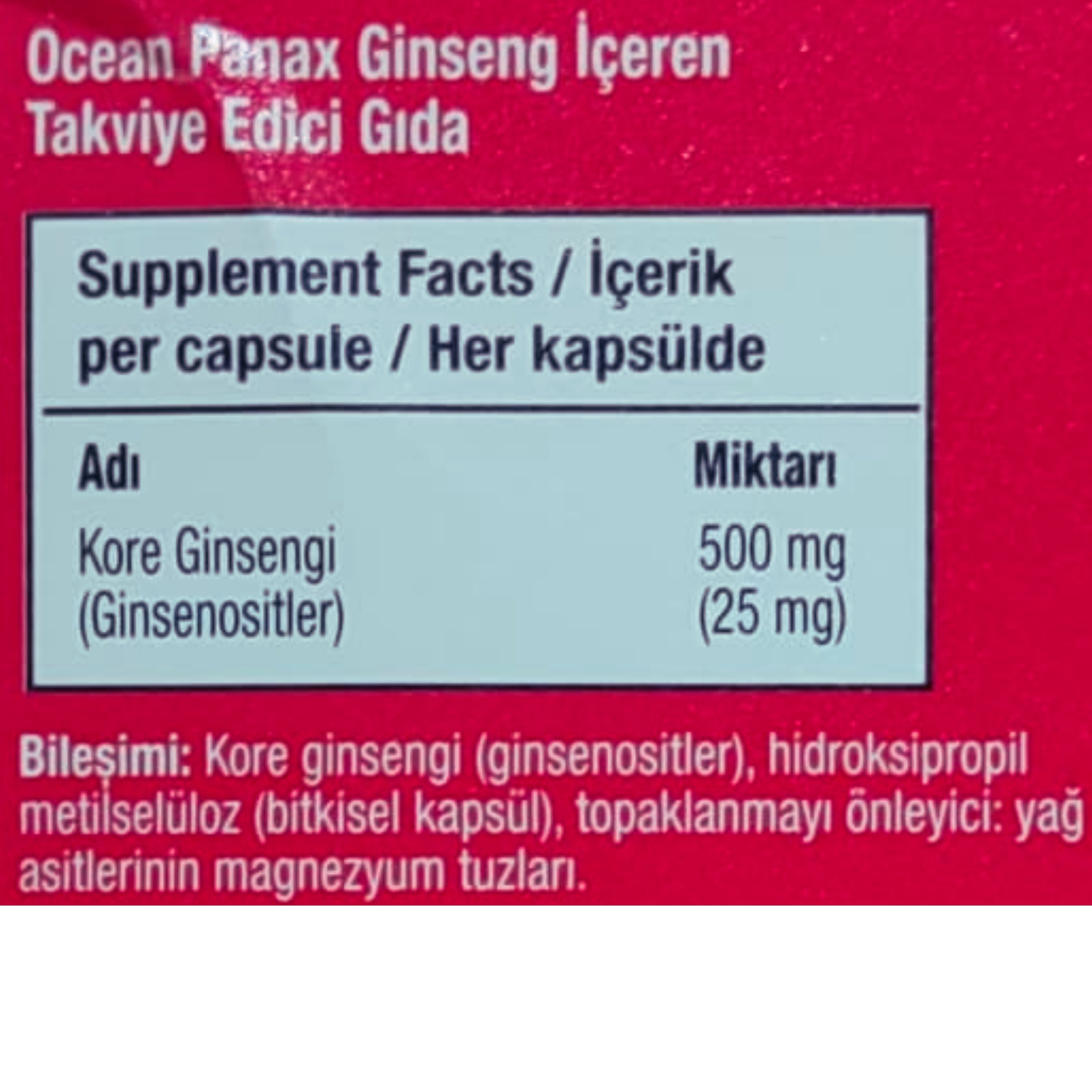 Ocean Panax Ginseng 500 mg 60 Kapsül