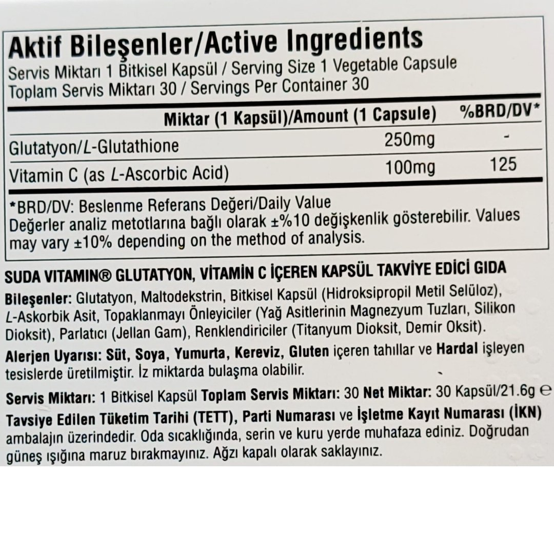 Suda Vitamin Glutathione 250mg 30 kapsül