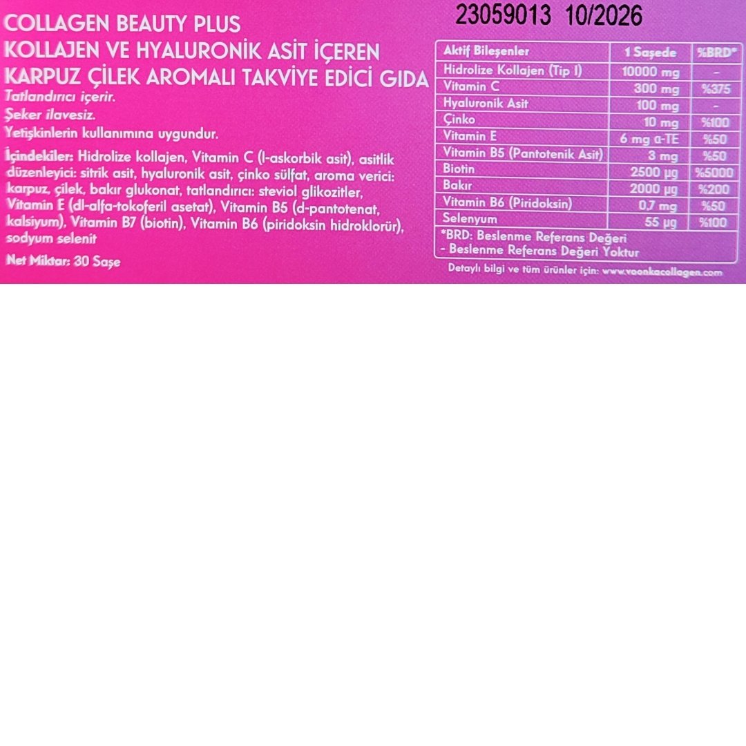 Voonka Collagen Beauty Plus Karpuz & Çilek Aromalı 30 Saşe