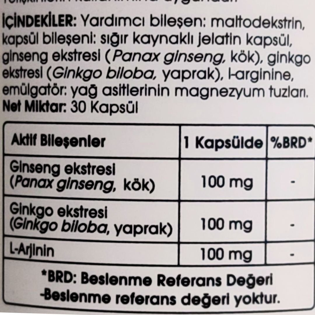 Voonka Ginseng Ginkgo Biloba L-Arginine 30 Kapsül