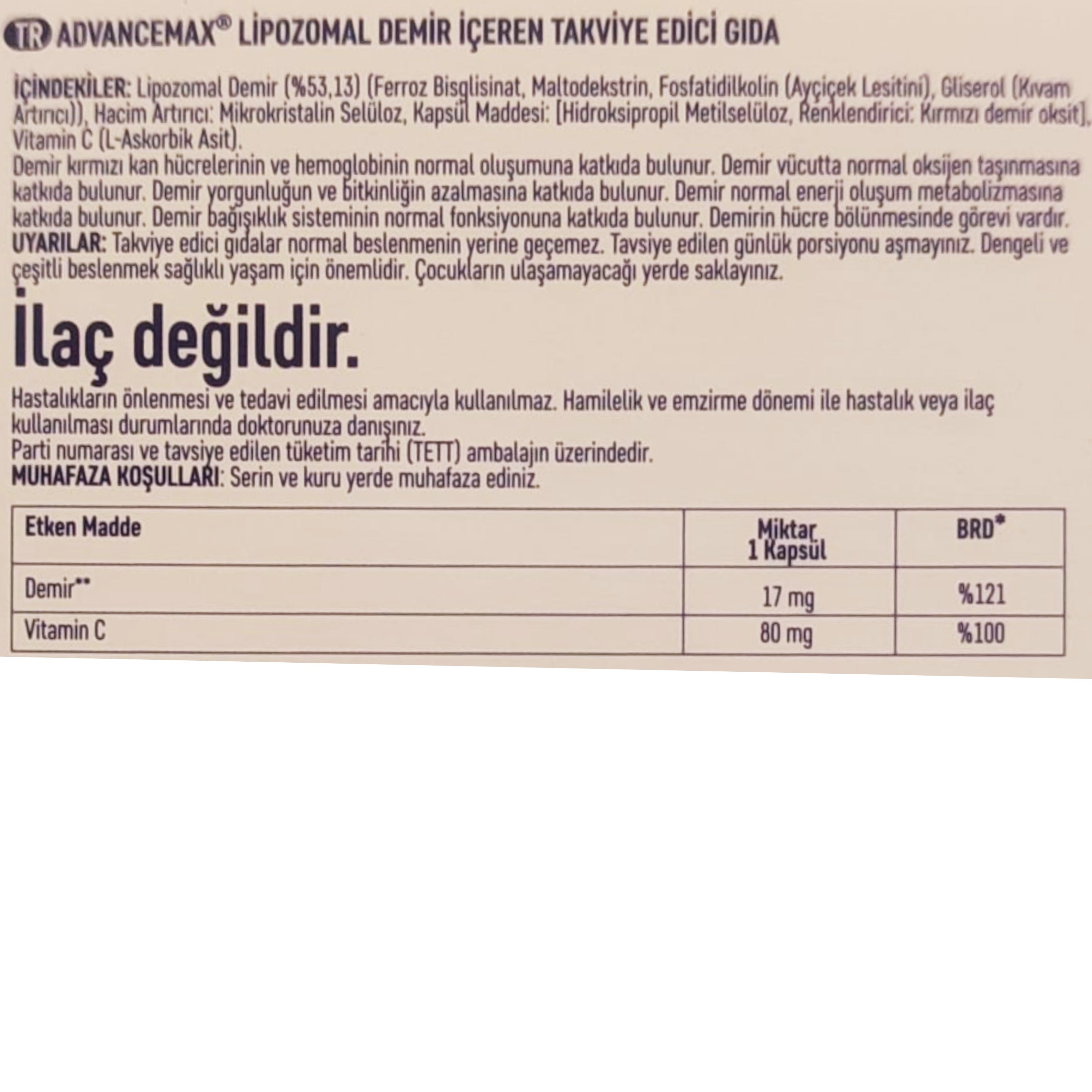 Advancemax Lipozomal Demir 30 Kapsül