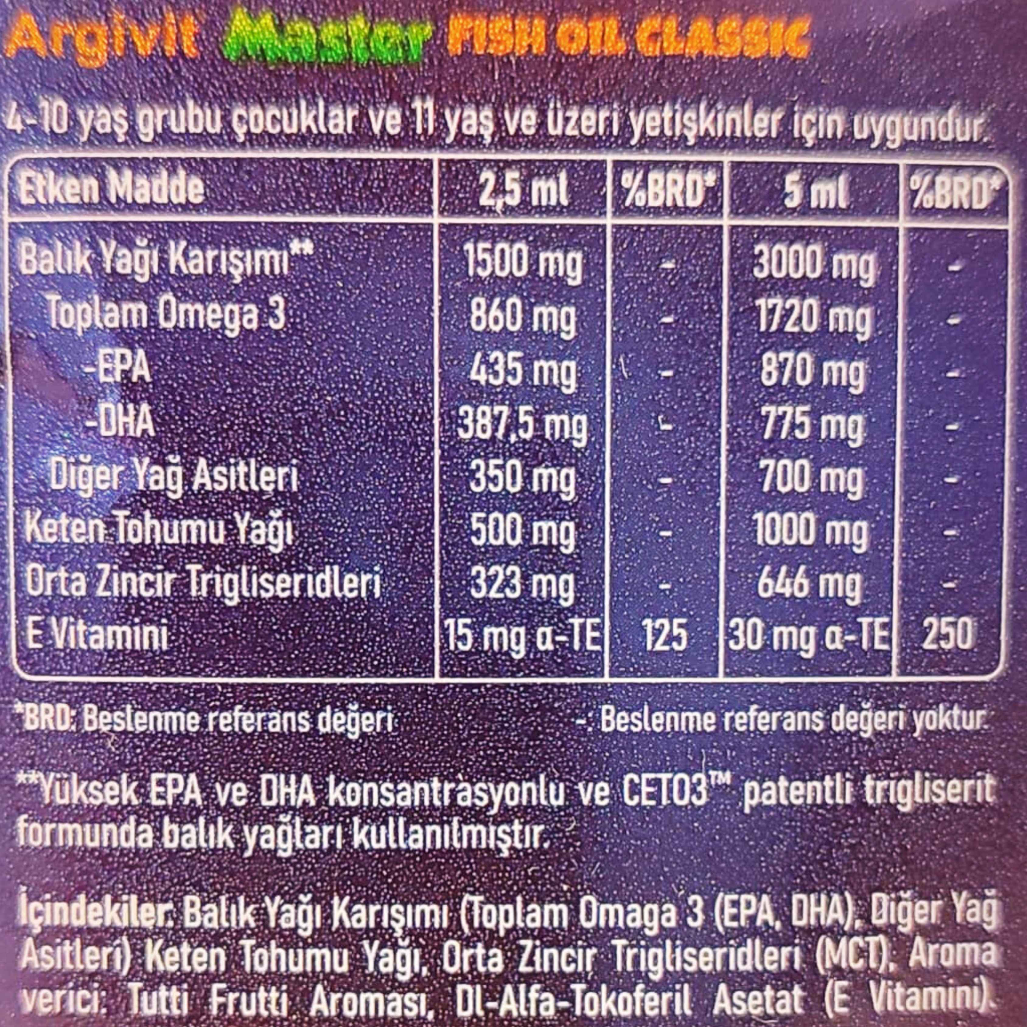 Argivit Master Fish Oil Classic 150 ml - Tutti Frutti