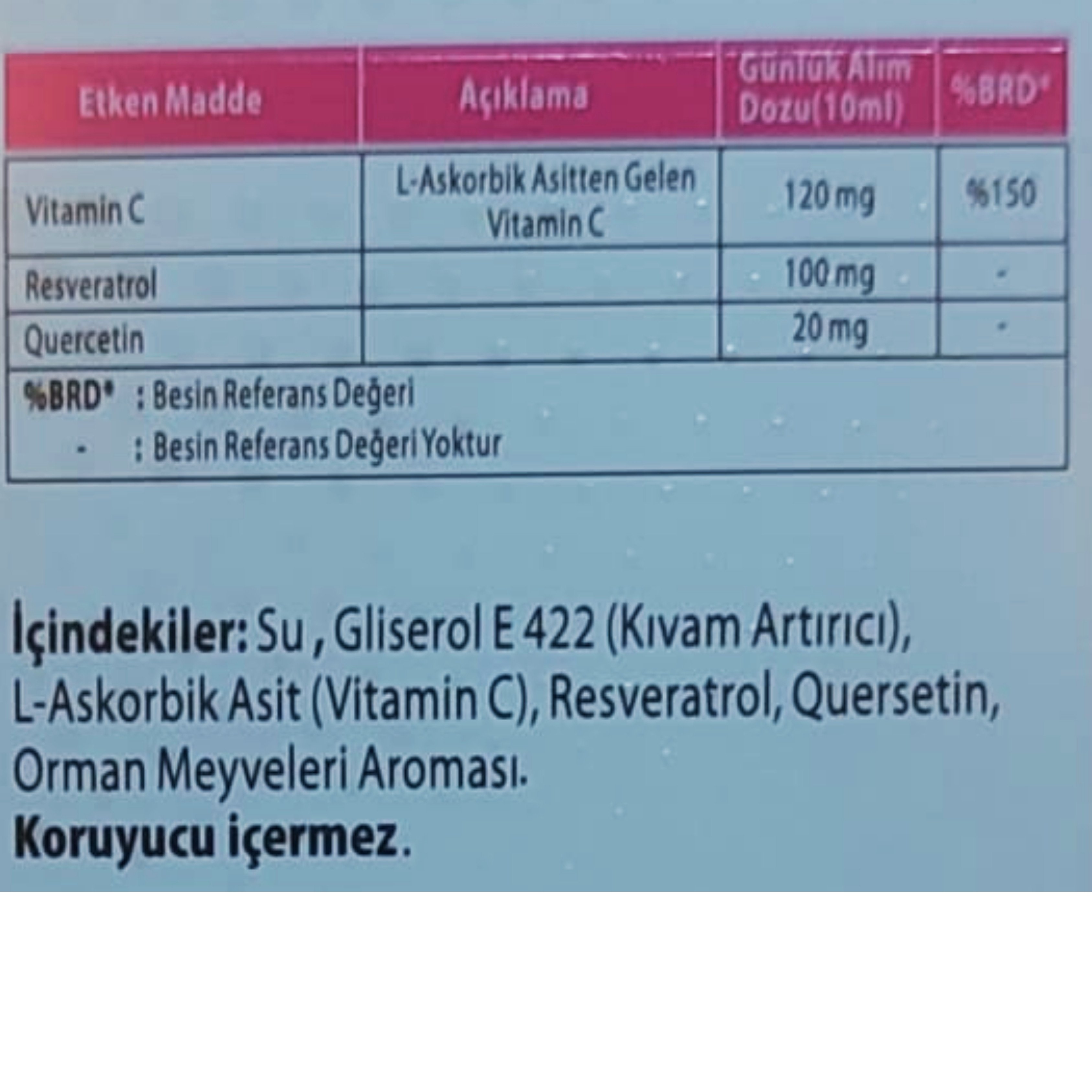 Armin Resverol Resveratrol Ve Quercetin İçeren Sıvı Takviye Edici Gıda 150 ml