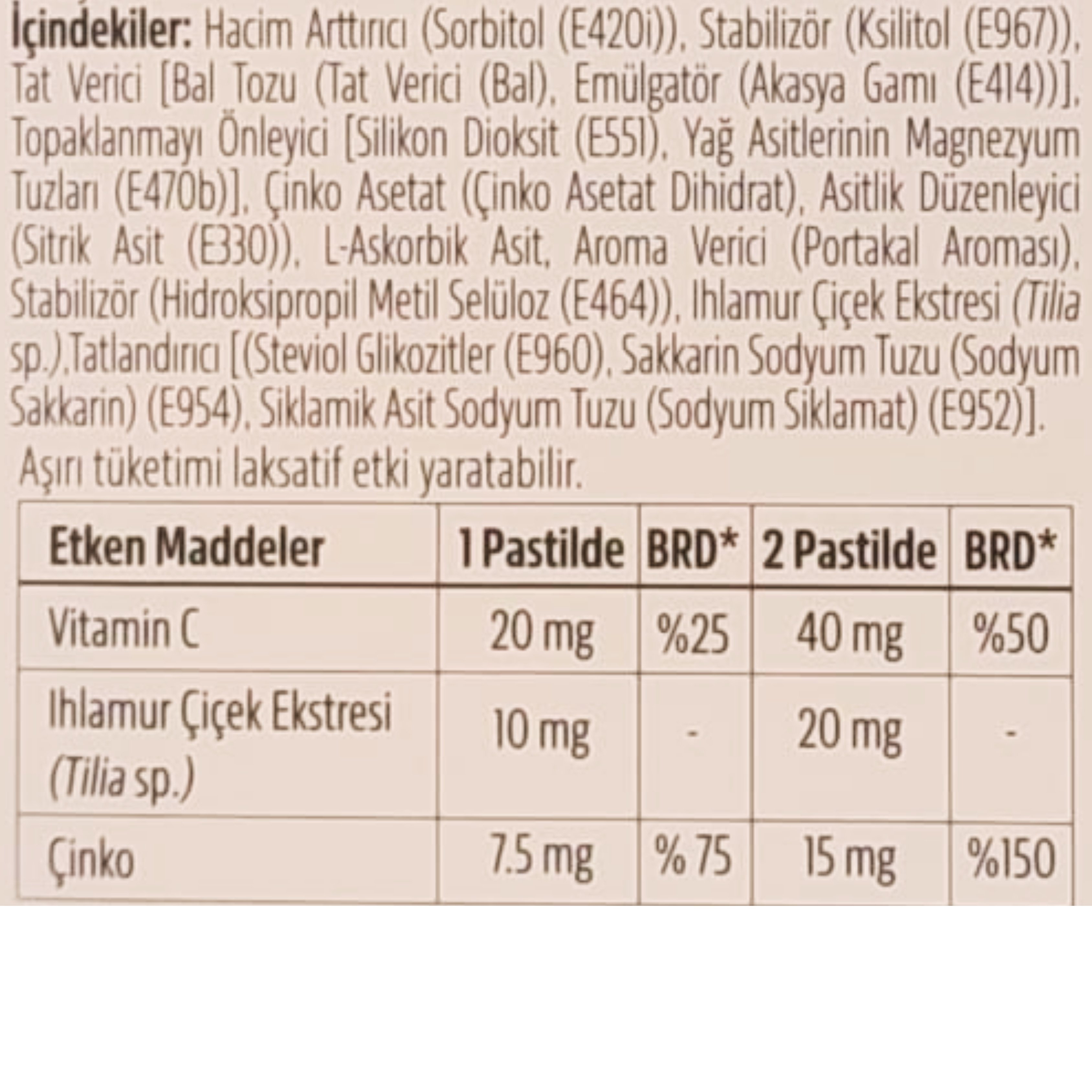 Çinkopast C Vitamini Ihlamur Bal Pastil 12'li