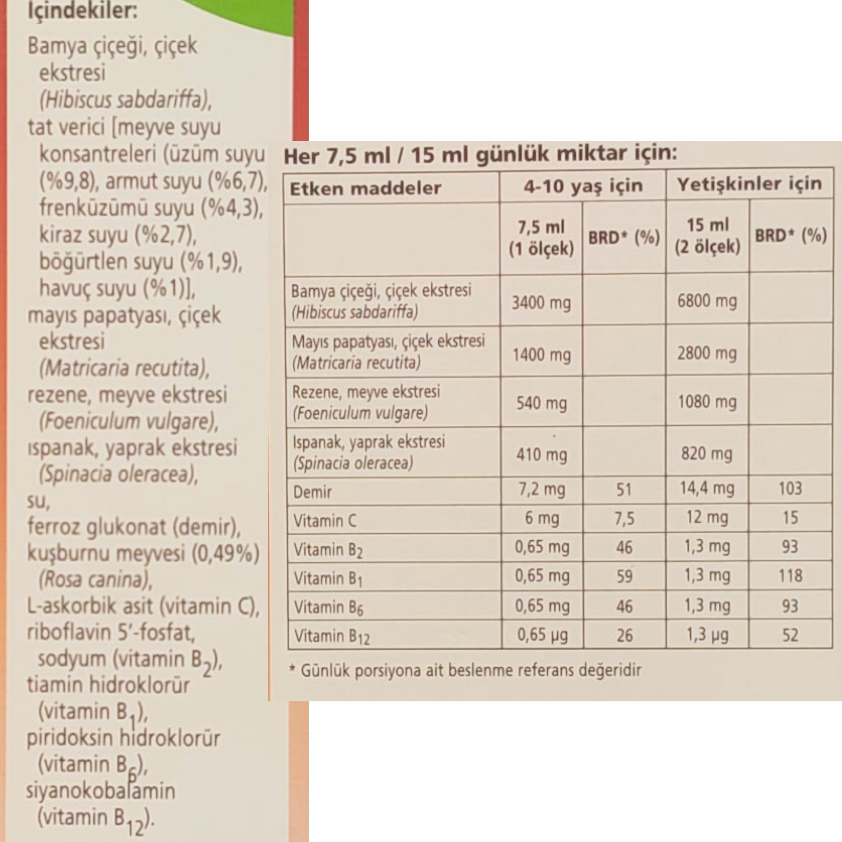 Floradix Demir ve Vitaminler İçeren Sıvı Takviye Edici Gıda 250 ml