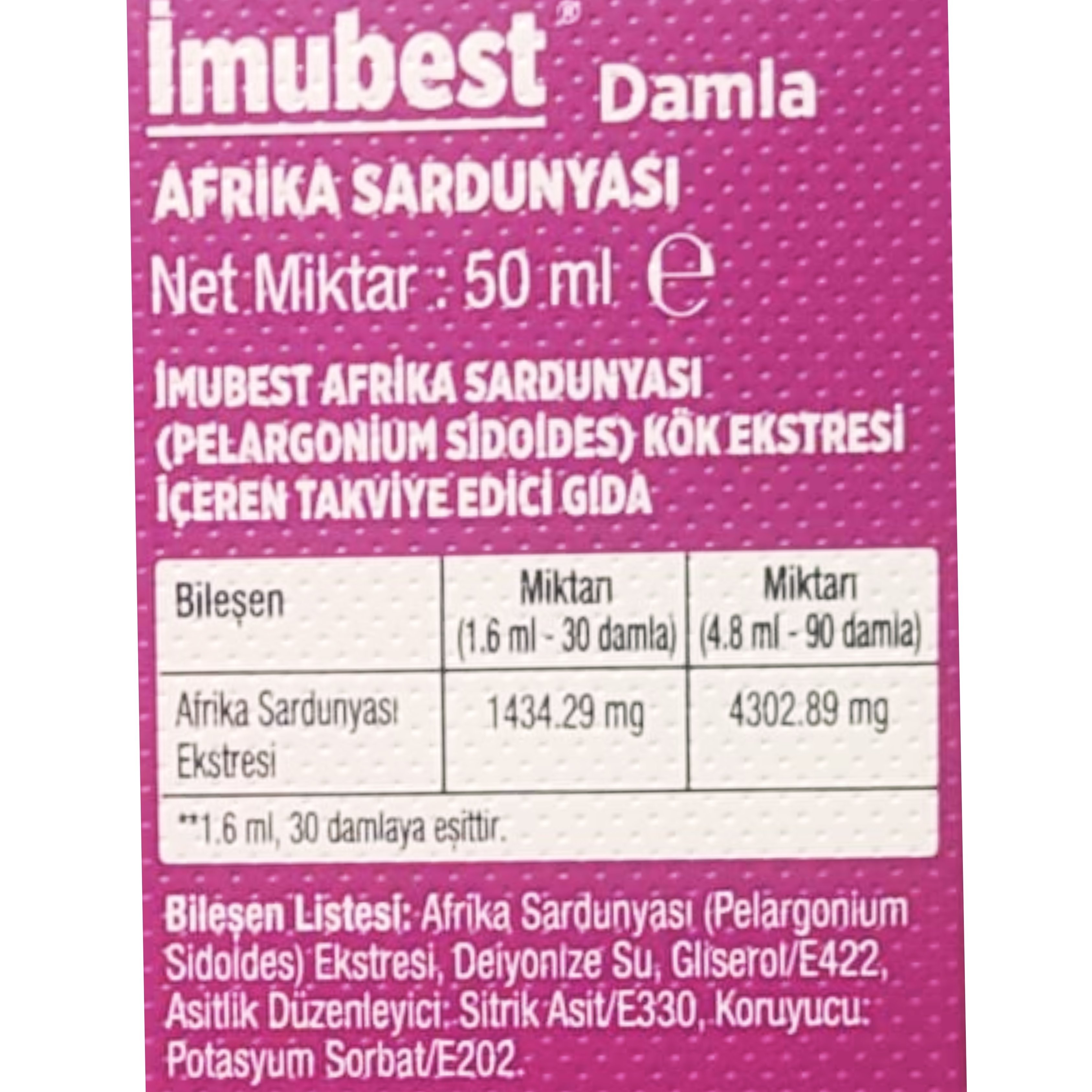 İmubest Pelargonium Sidoides - Afrika Sardunyası Damla 50 ml