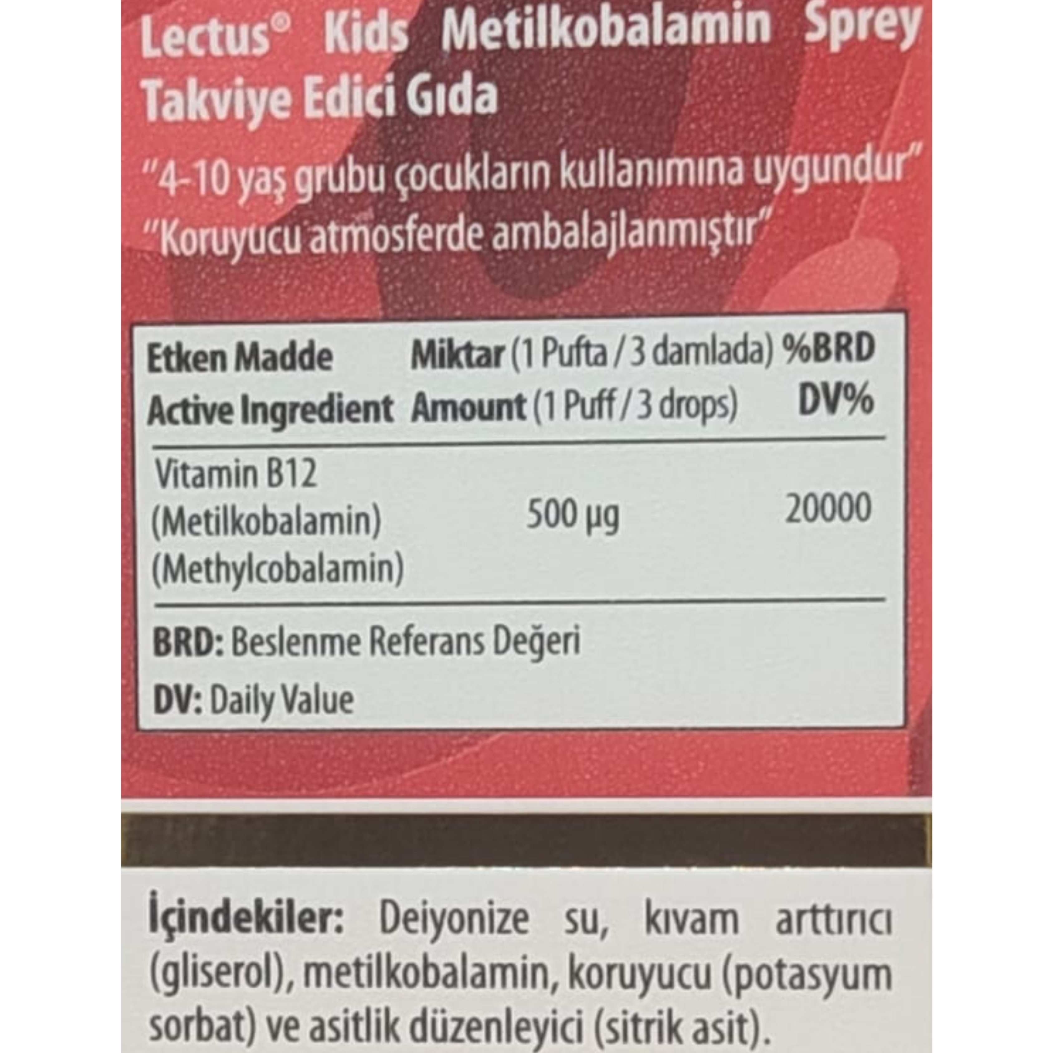 Lectus Kids B12 Dilaltı Sprey 500 Mcg 5 ml