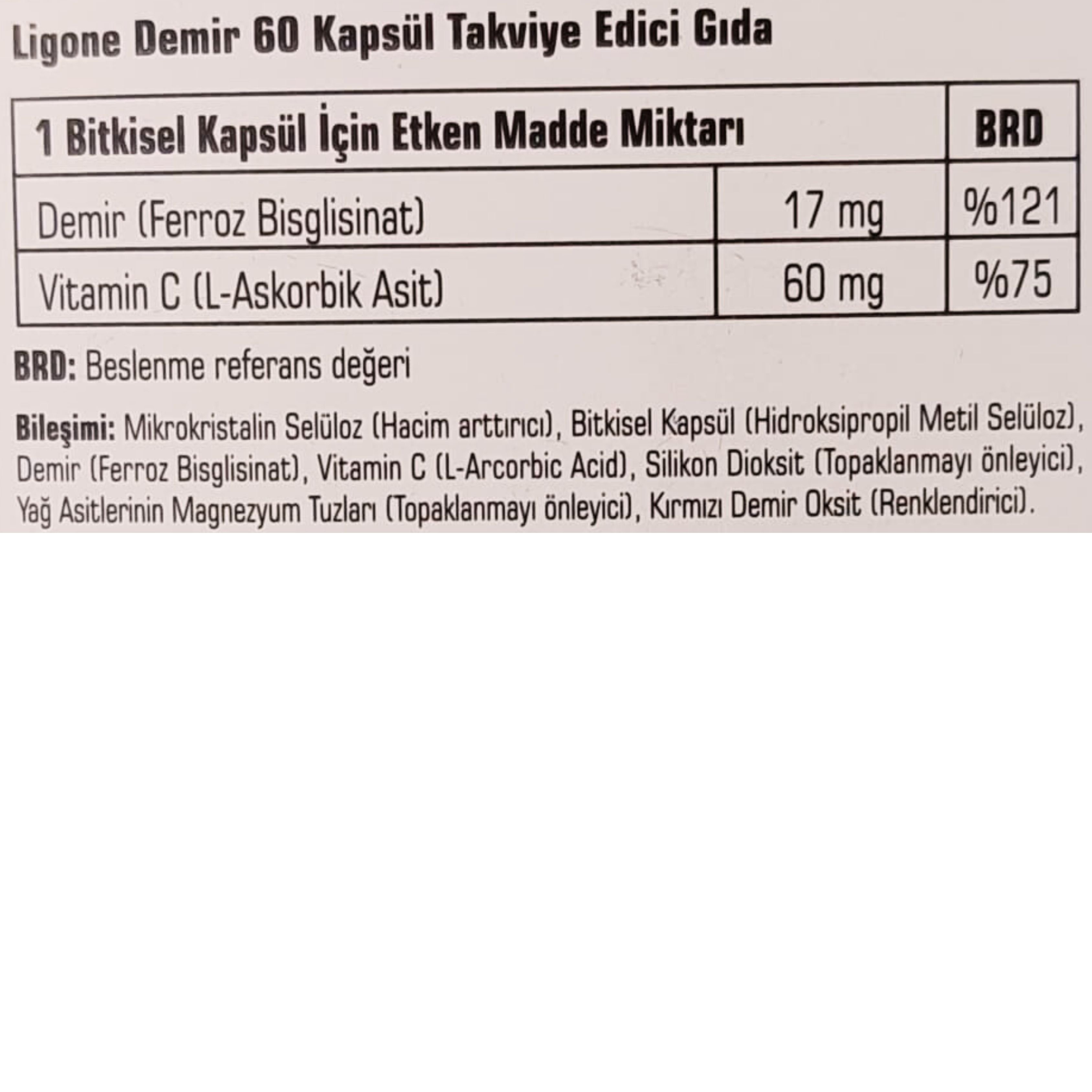 Ligone Demir Ferrous Bisgliycinate + Vitamin C 60 Kapsül