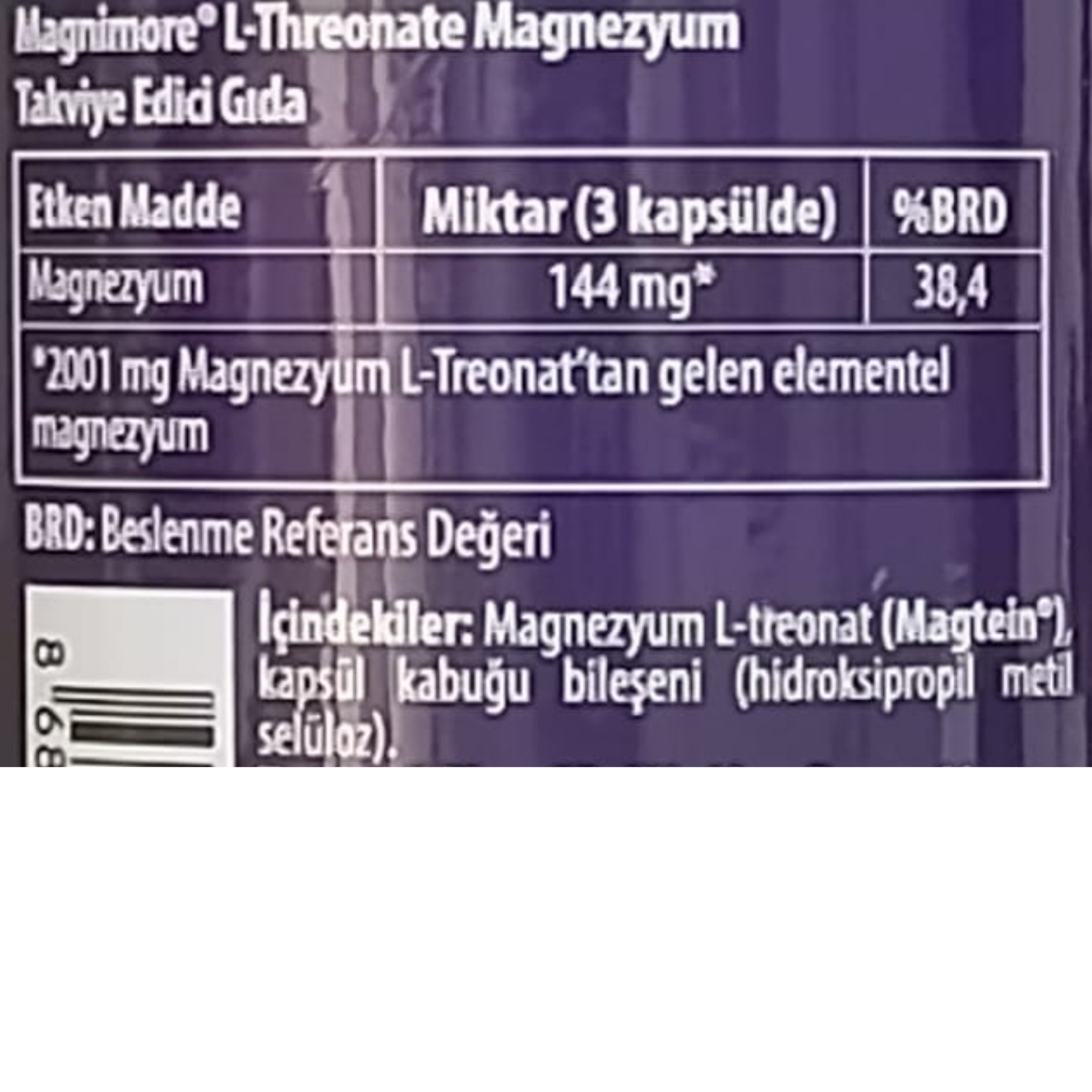 Magnimore L-Threonate Magnezyum Takviye Edici Gıda 90 Kapsül