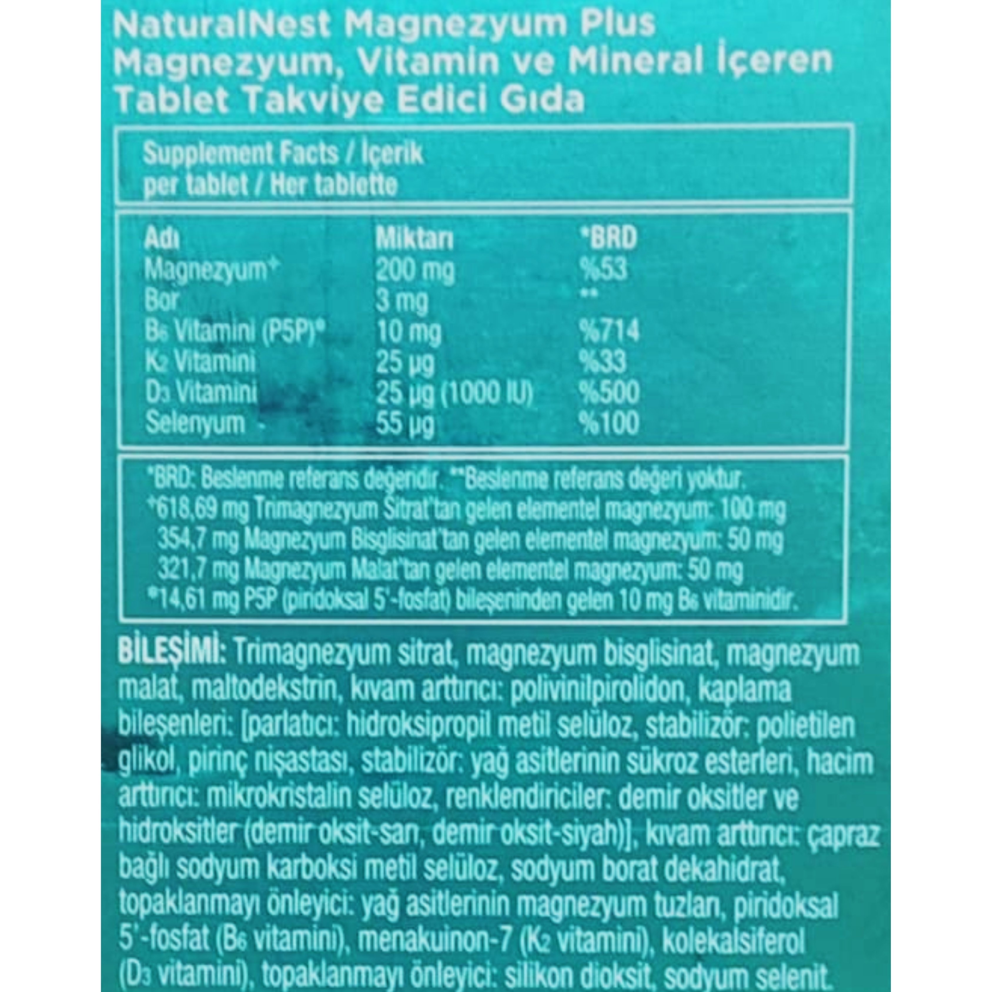 Naturalnest Magnezyum Plus 30 Tablet