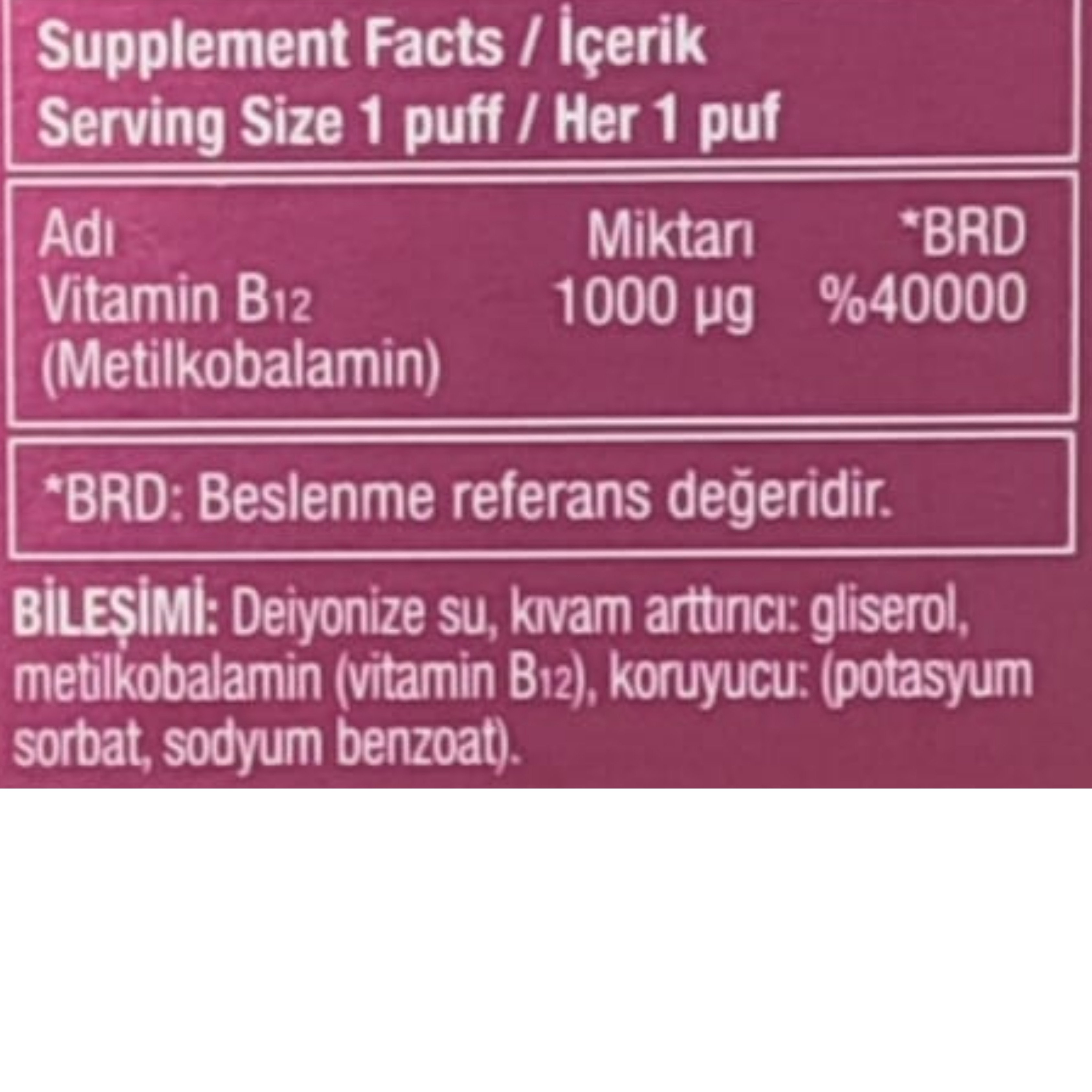 Naturalnest Methyl B12 Vitamin 1000 μg 10 ml Dilaltı Sprey