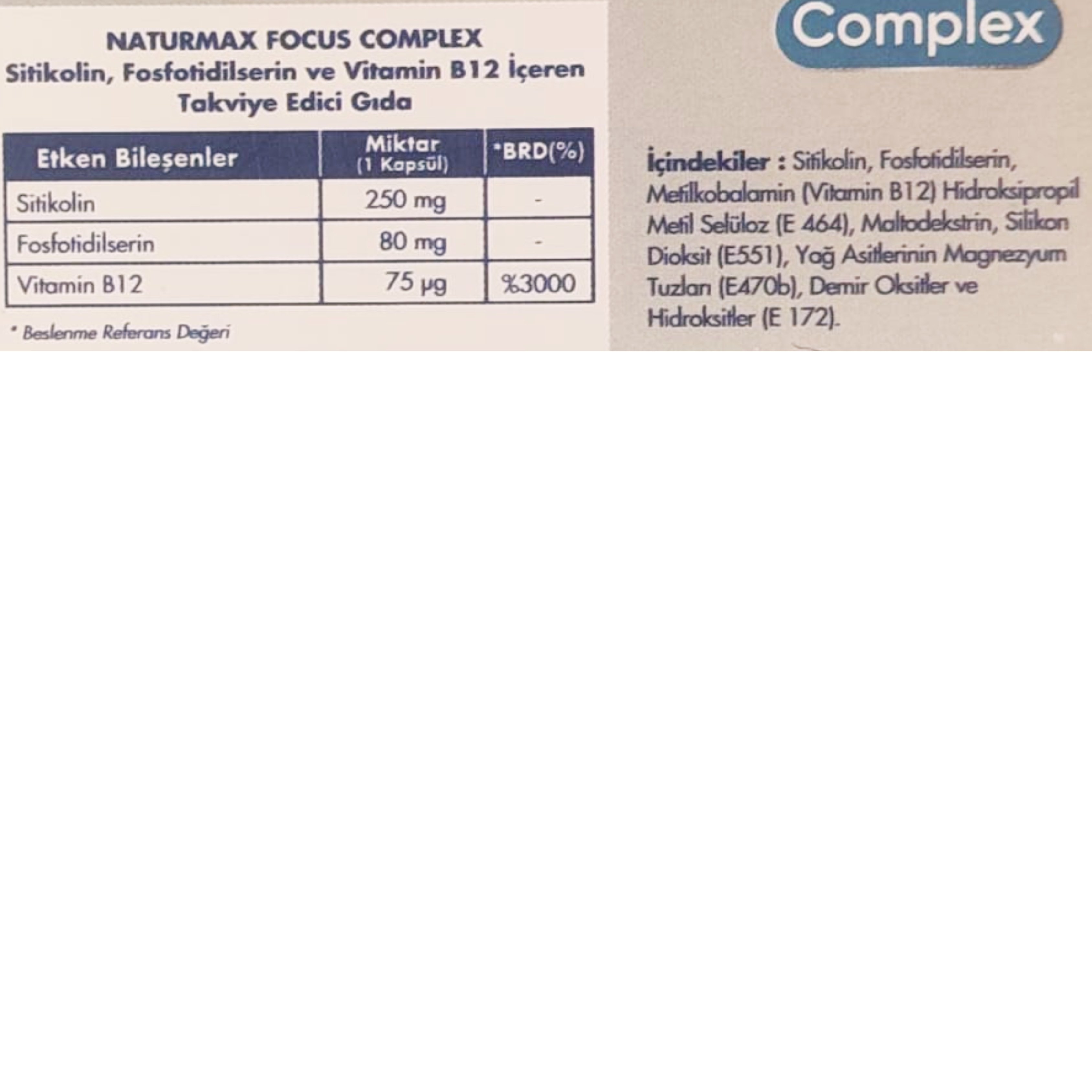 Naturmax Focus Complex 30 Kapsül