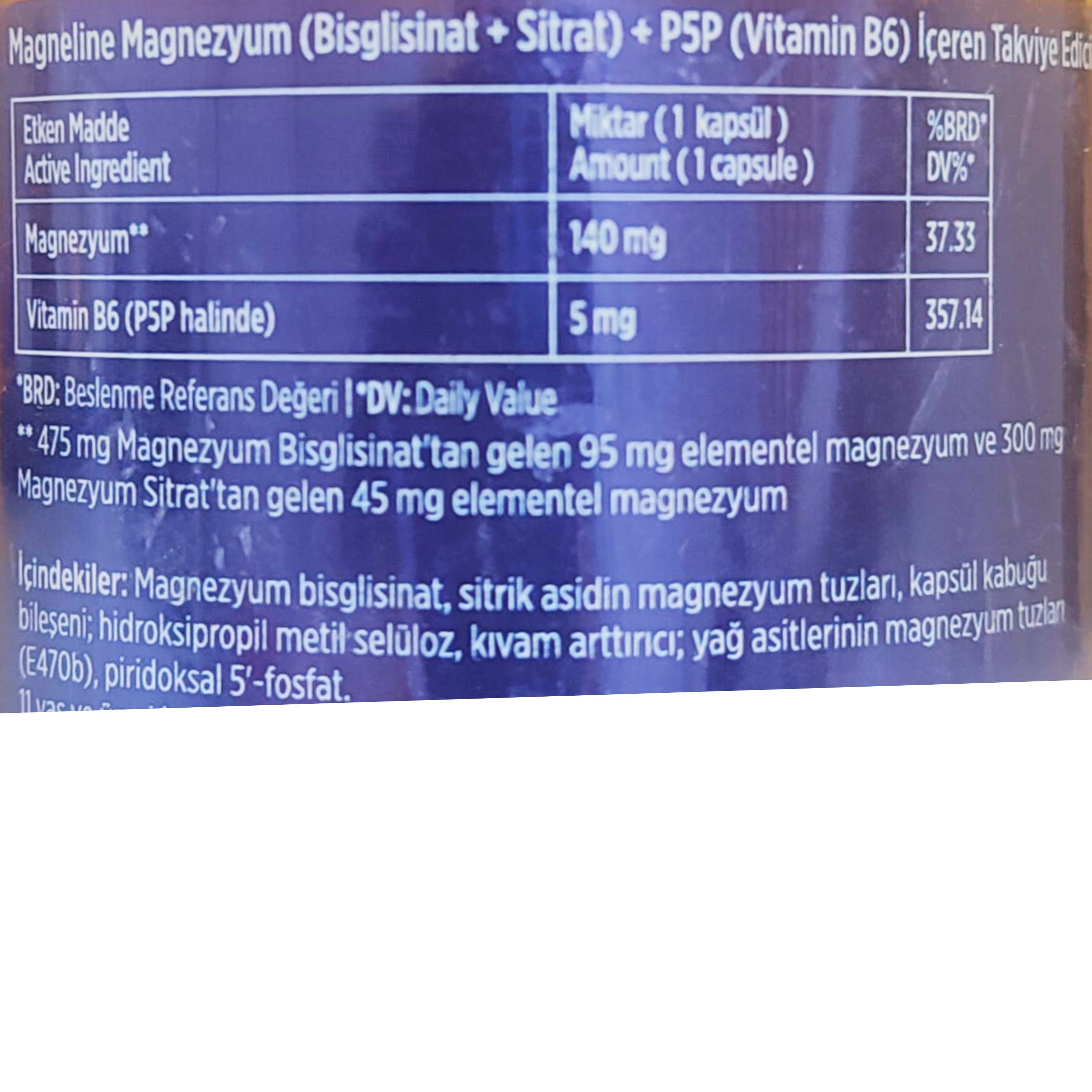 Natuwell Magneline Magnezyum Bisglisinat Magnezyum Sitrat P5p Vitamin B6 - 60 Kapsül