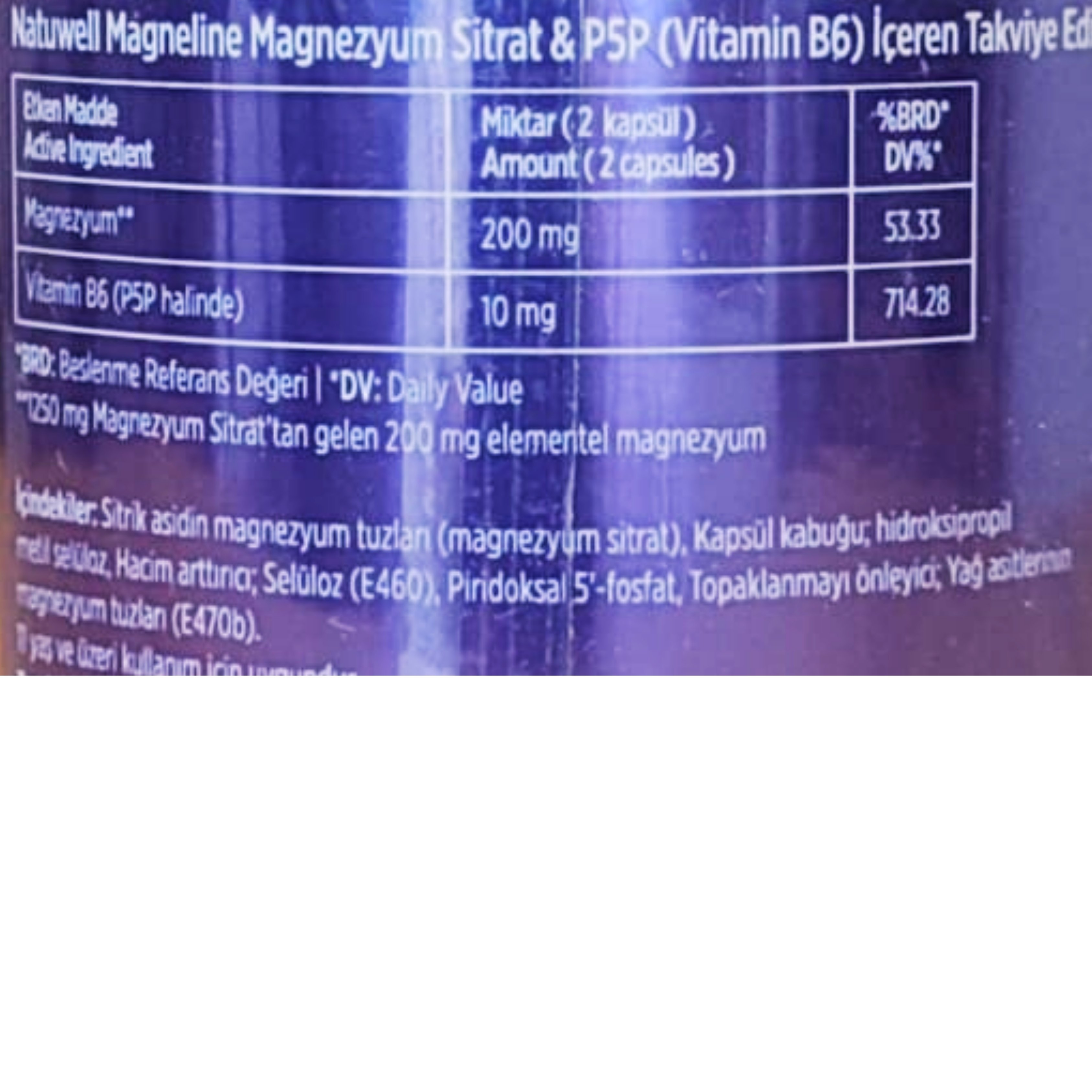 Natuwell Magneline Magnezyum Sitrat P5P - Vitamin B6 30 Kapsül