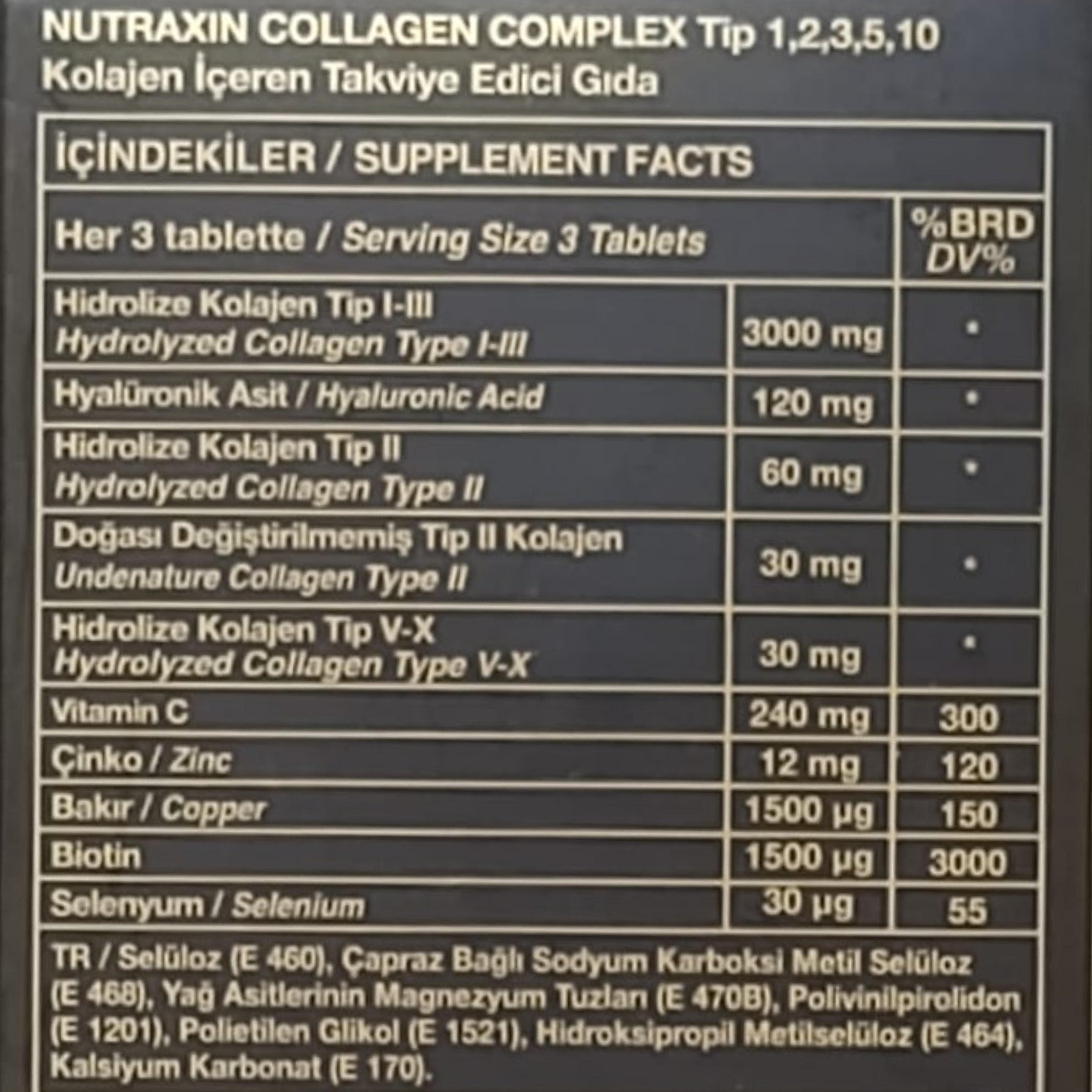 Nutraxin Beauty Collagen Complex Tip 1-2-3-5-10 Çift Hidrolize 3120 mg 90 Tablet