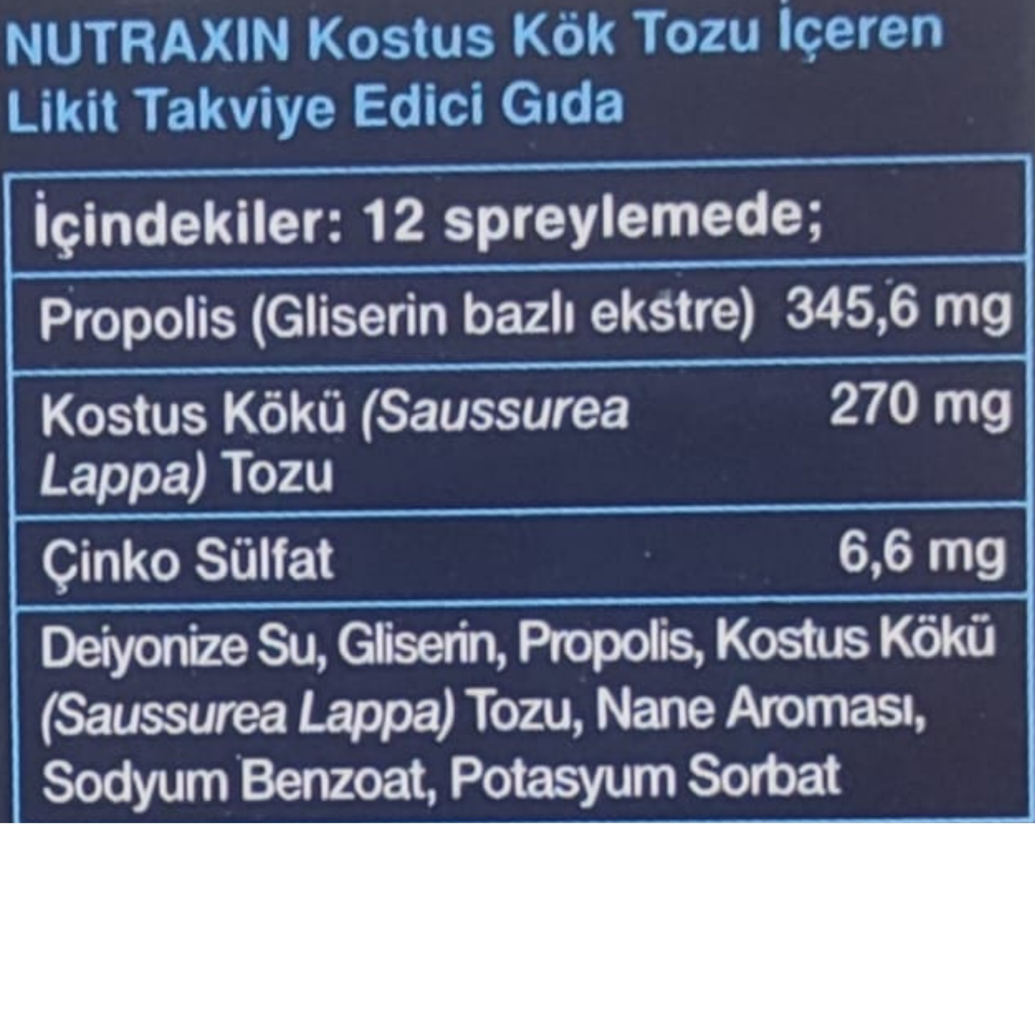 Nutraxin Costus Root Spray 30 ml - Kusti Hindi Boğaz Spreyi