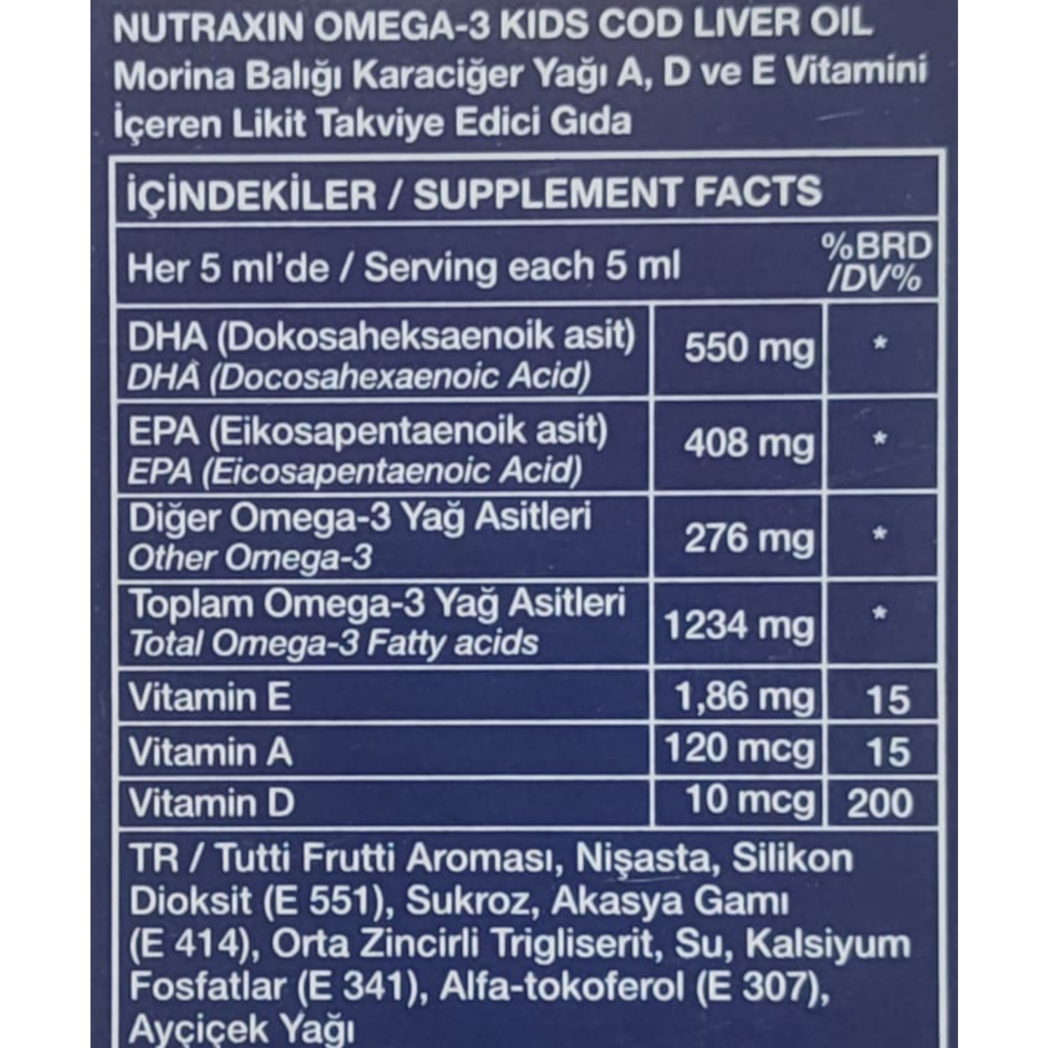 Nutraxin For Kids Omega-3 Balık Yağı Takviye Edici Gıda 150 ml