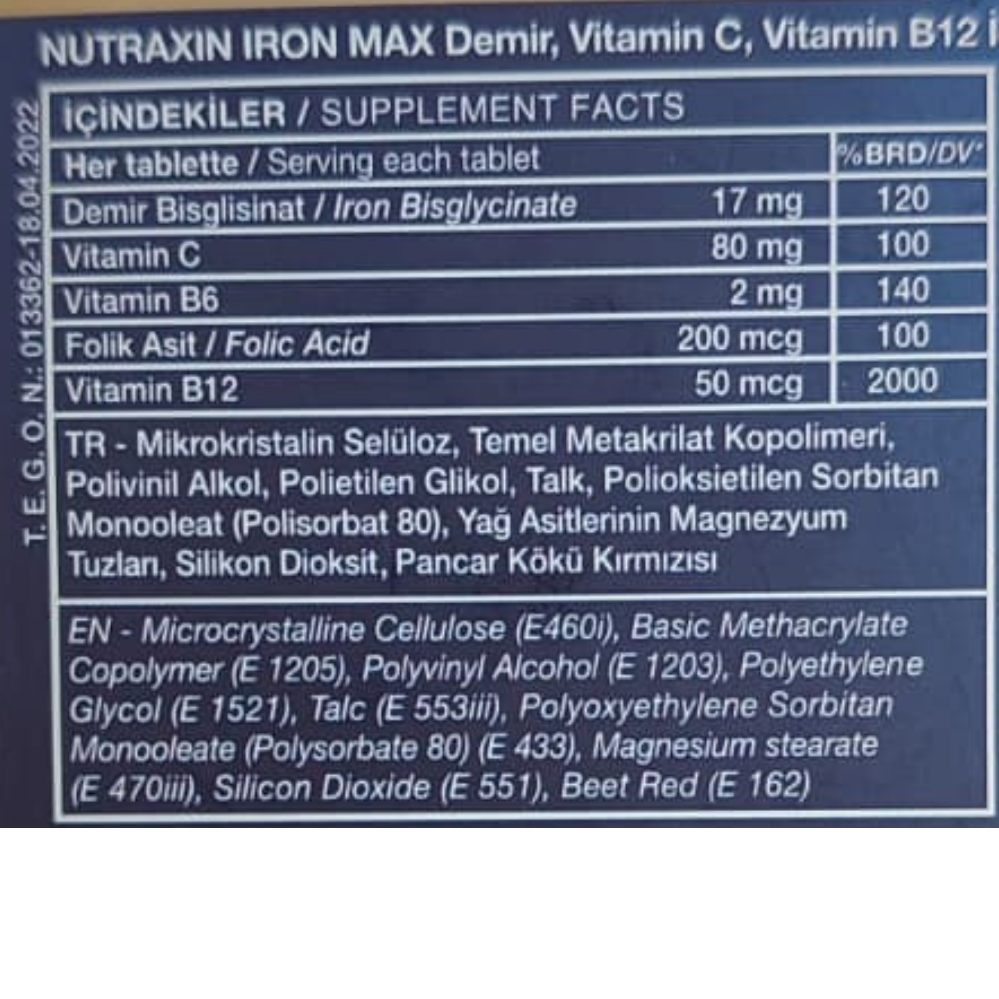 Nutraxin Iron Max Takviye Edici Gıda 30 Tablet