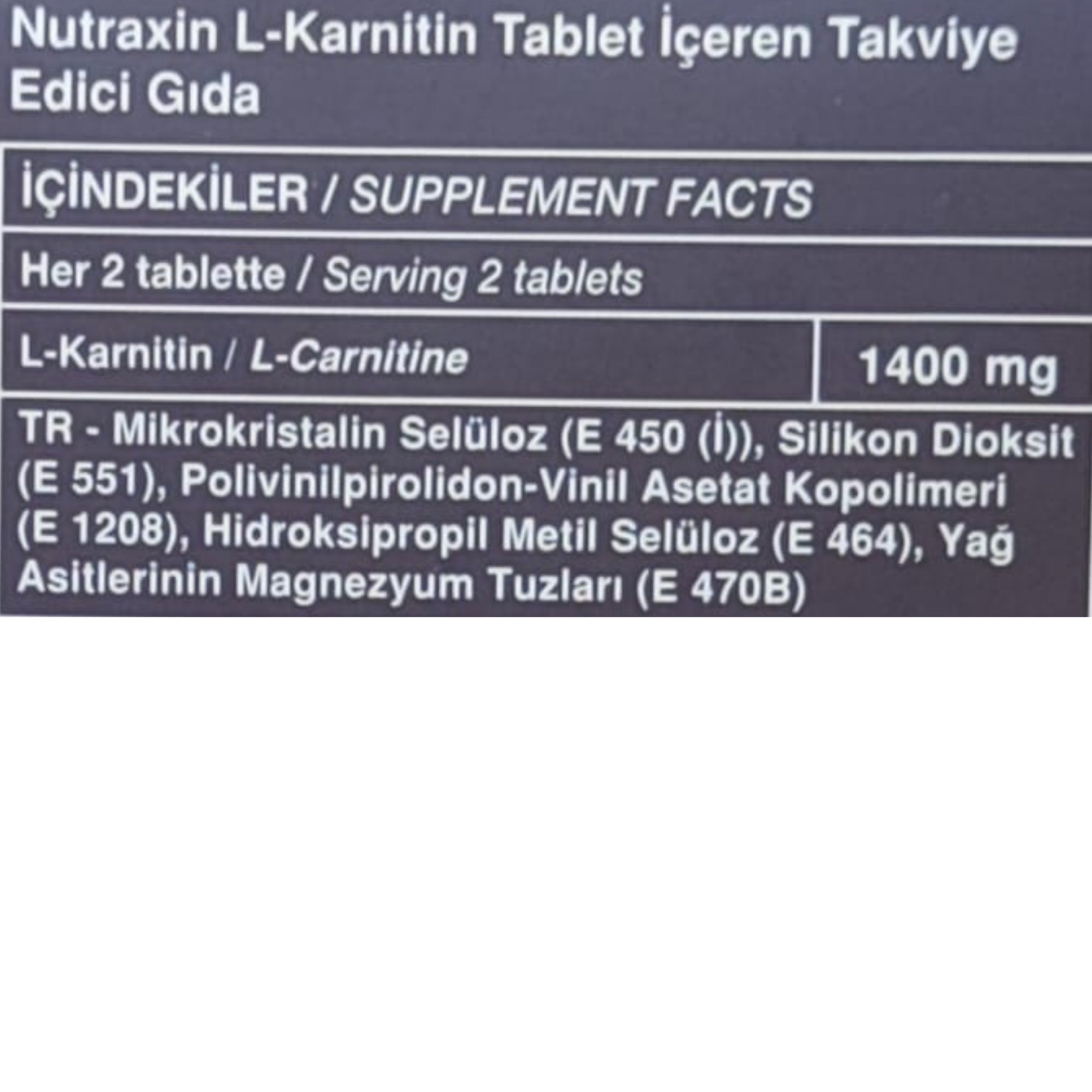 Nutraxin L-Carnitine Doğal Form 700 mg 60 Tablet