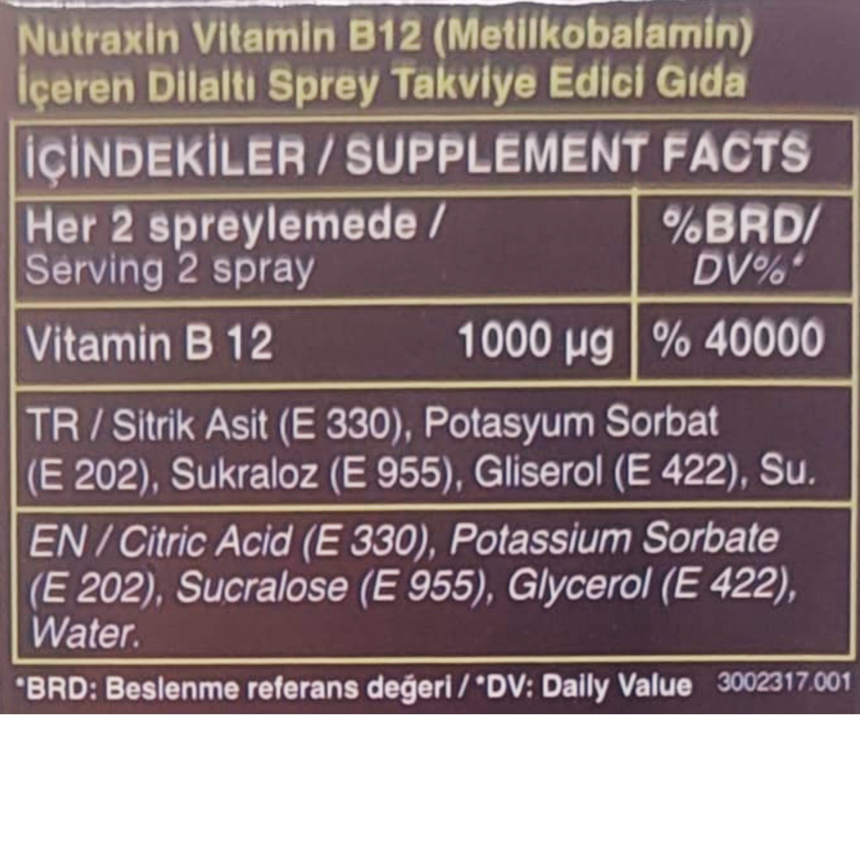 Nutraxin Vitamin B12 Sprey 15 ml