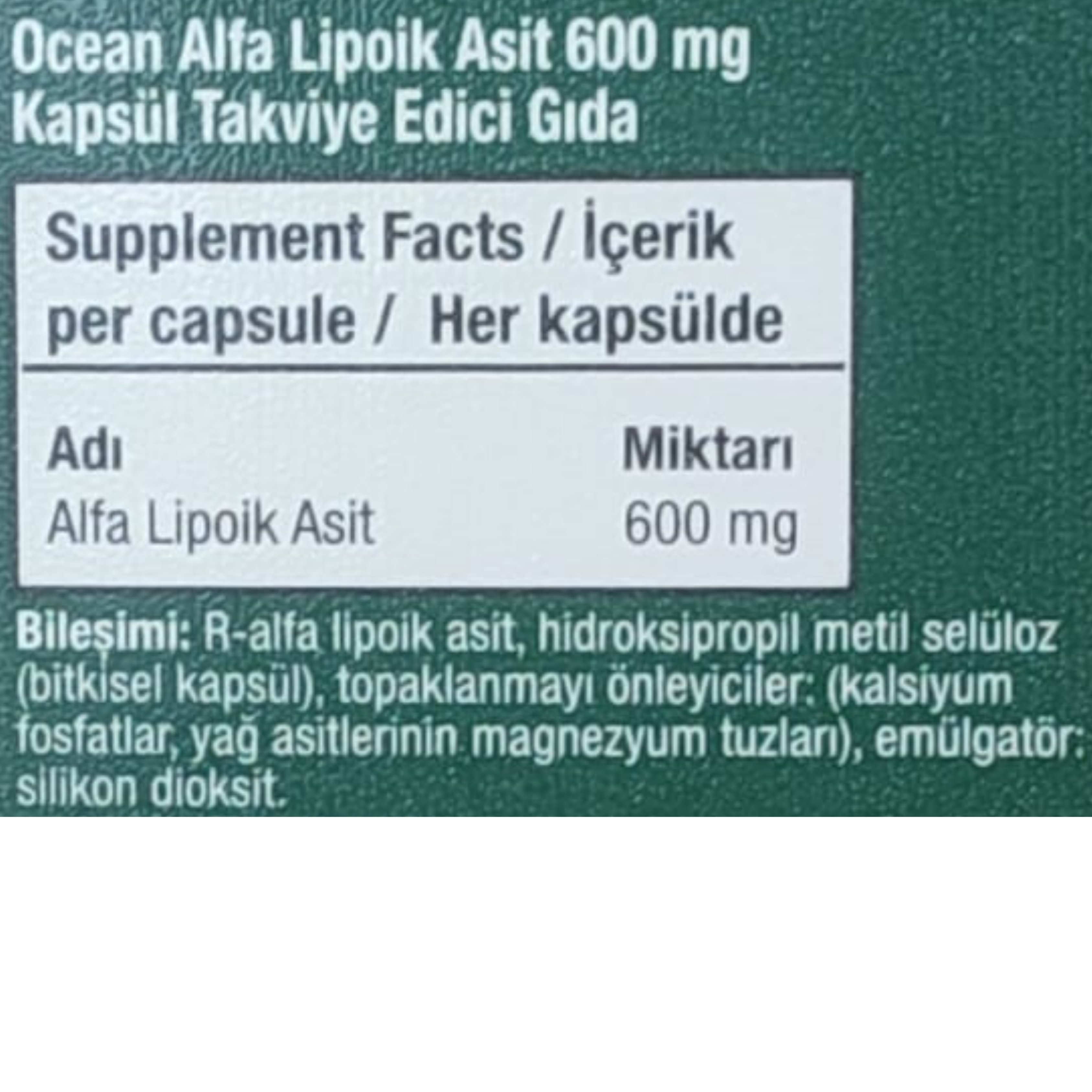 Ocean Alfa Lipoik Asit 600 mg 30 Kapsül