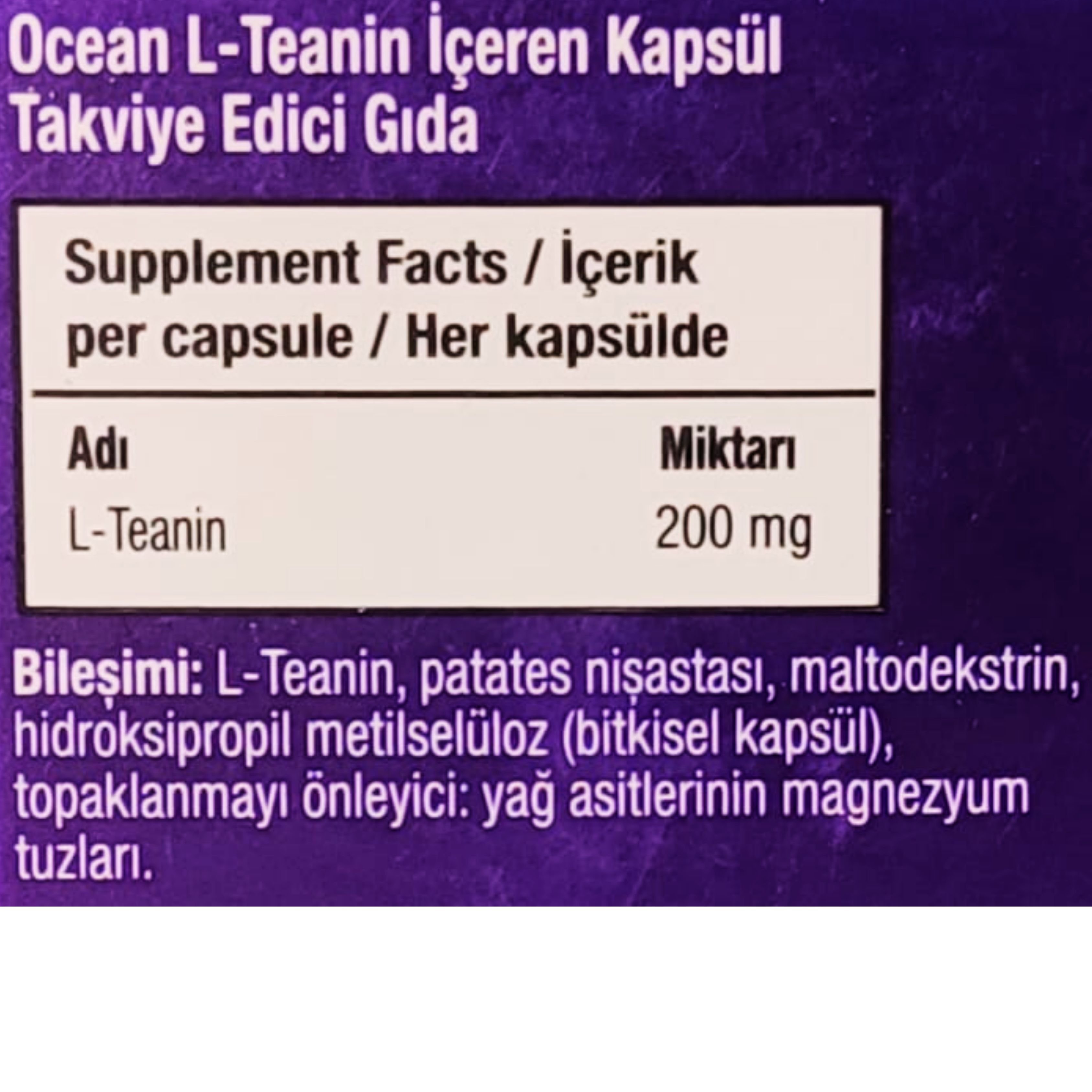 Ocean L-Teanin 200 mg 30 Kapsül
