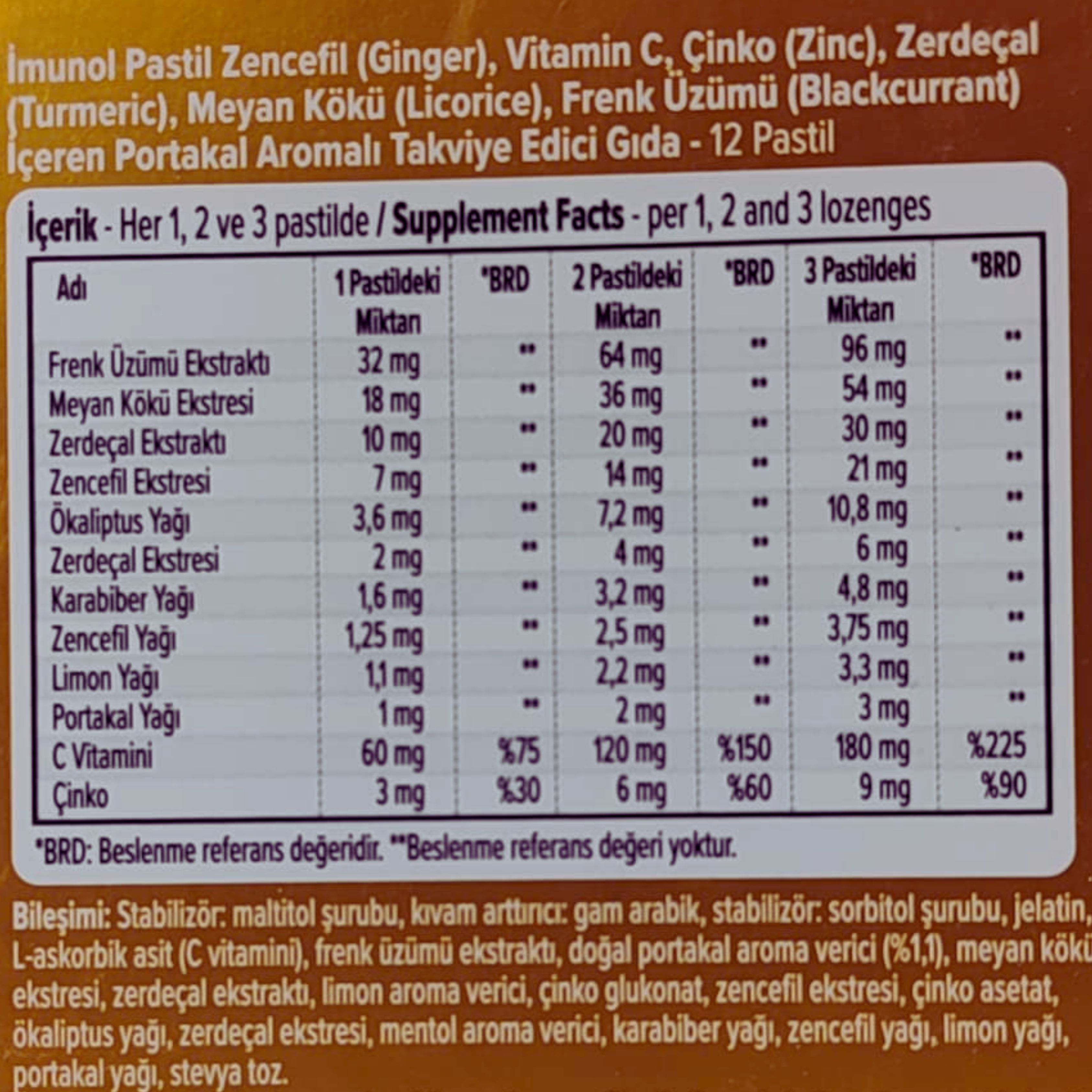 Orzax İmunol Pastil Portakal Aromalı 12 Yumuşak Kapsül