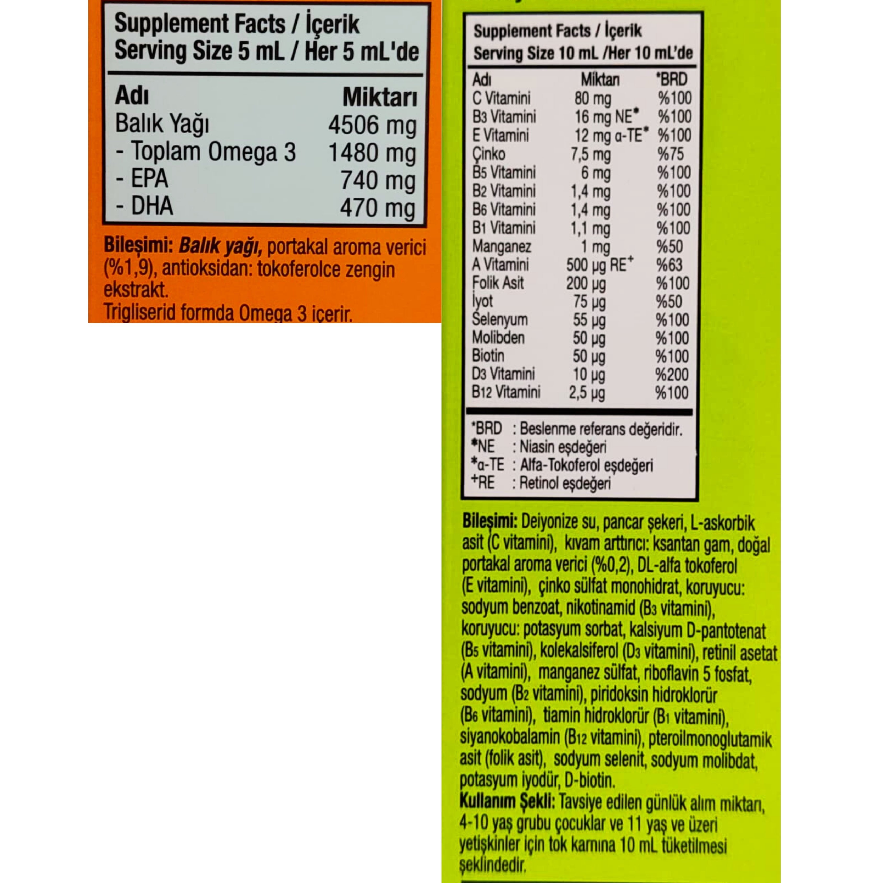 Orzax Ocean Balık Yağı 150 ml Şurup + VM Portakal Aromalı 150 ml Şurup