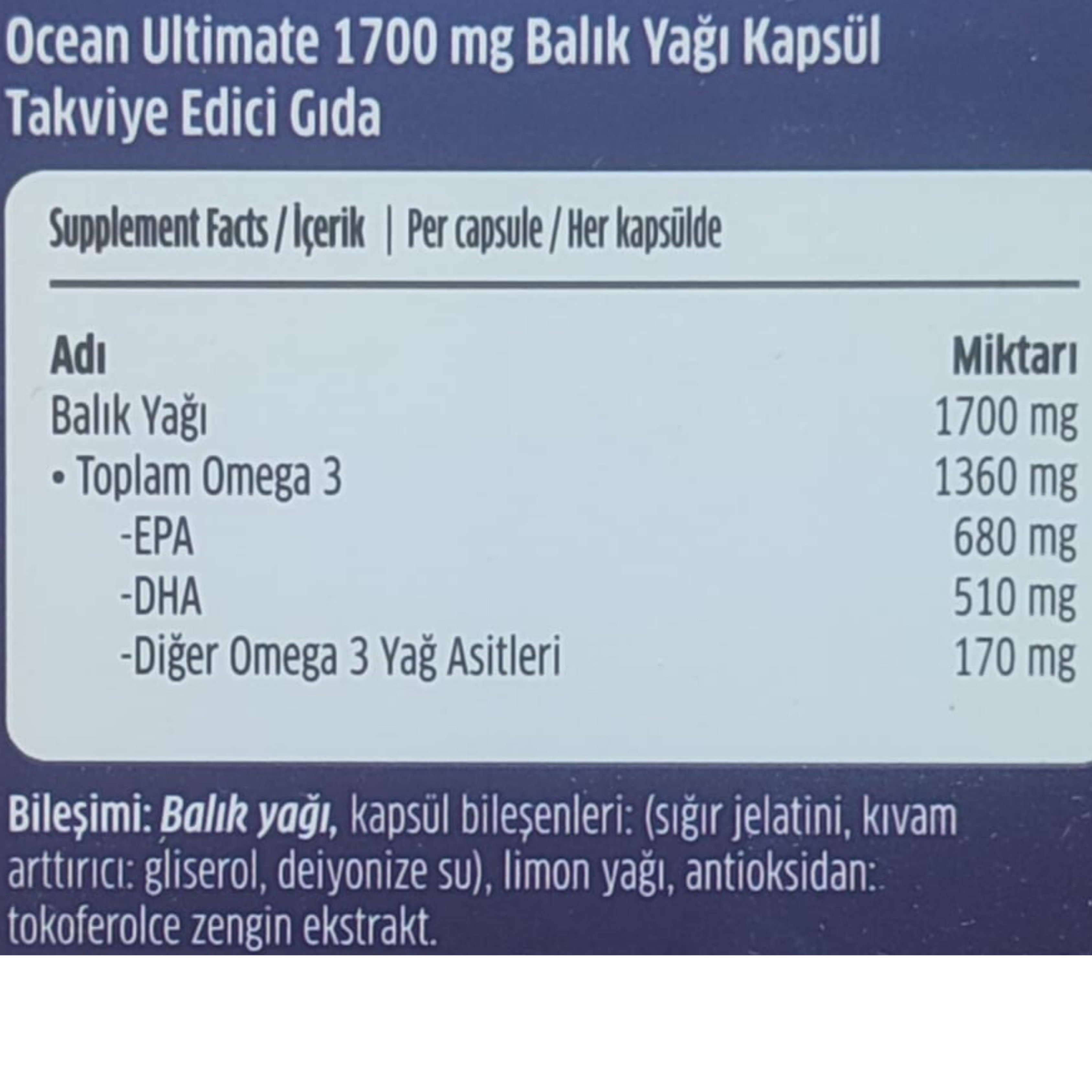 Orzax Ocean Ultimate Balık Yağı 1700 mg 30 Softjel Kapsül