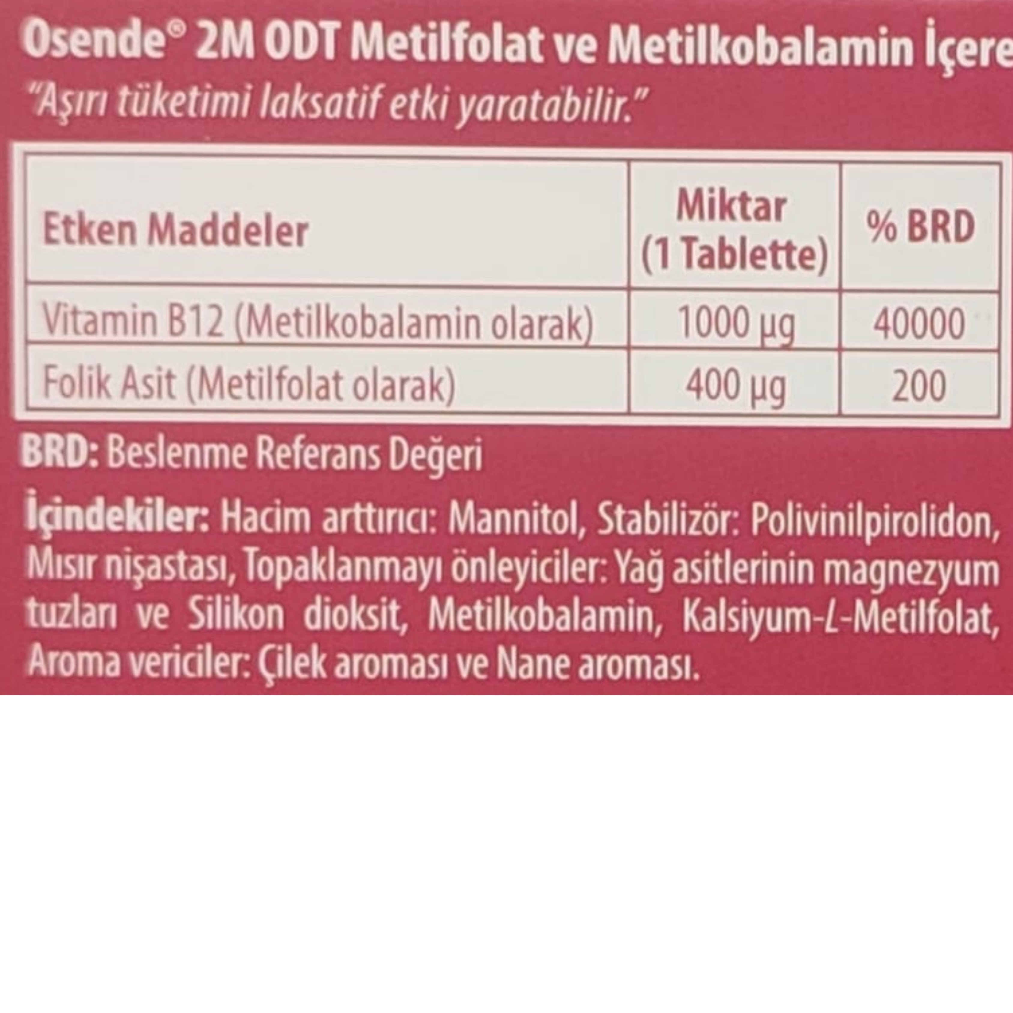 Osende 2M ODT Metilfolat & Metilkobalamin 30 Ağızda Dağılan Tablet