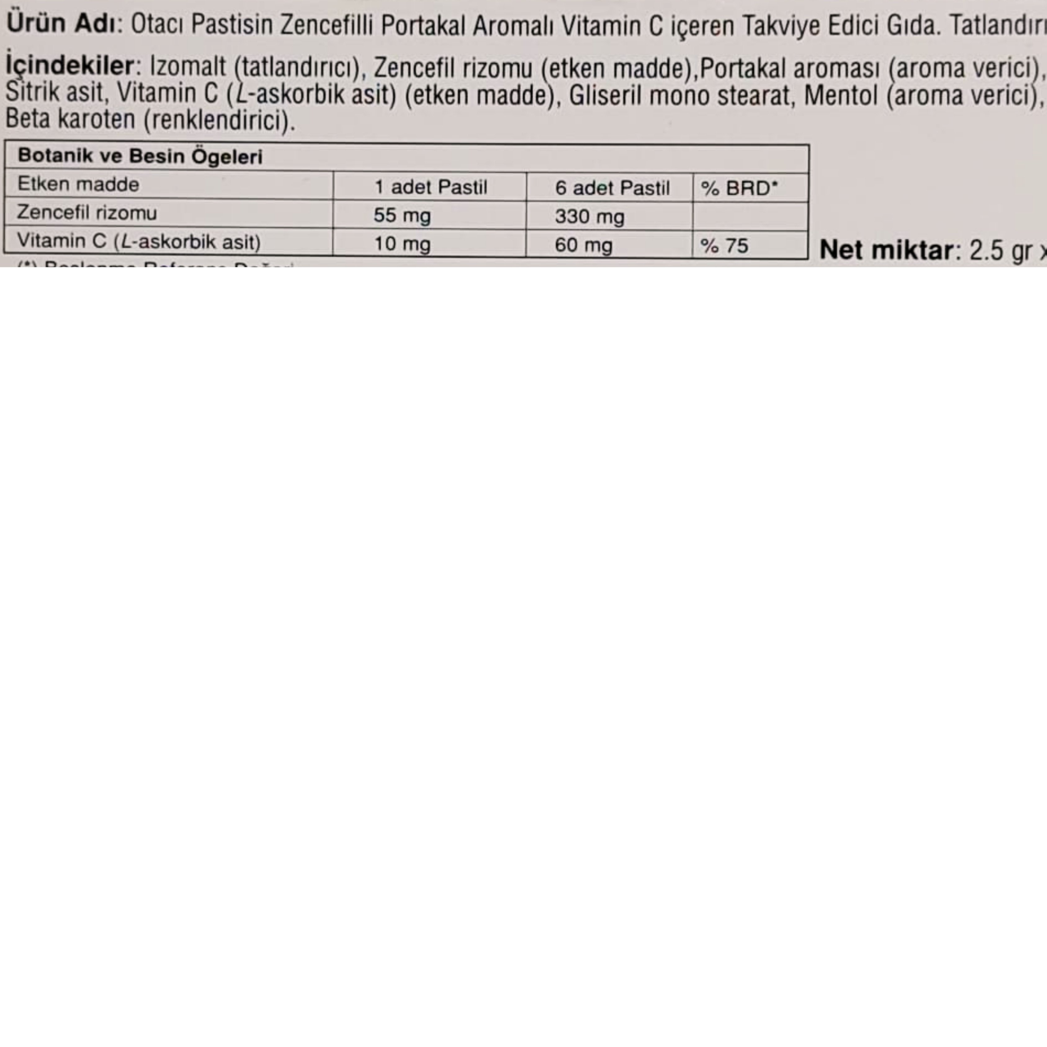 Otacı Pastisin Zencefil Portakal Bitkisel Pastil 24 Adet