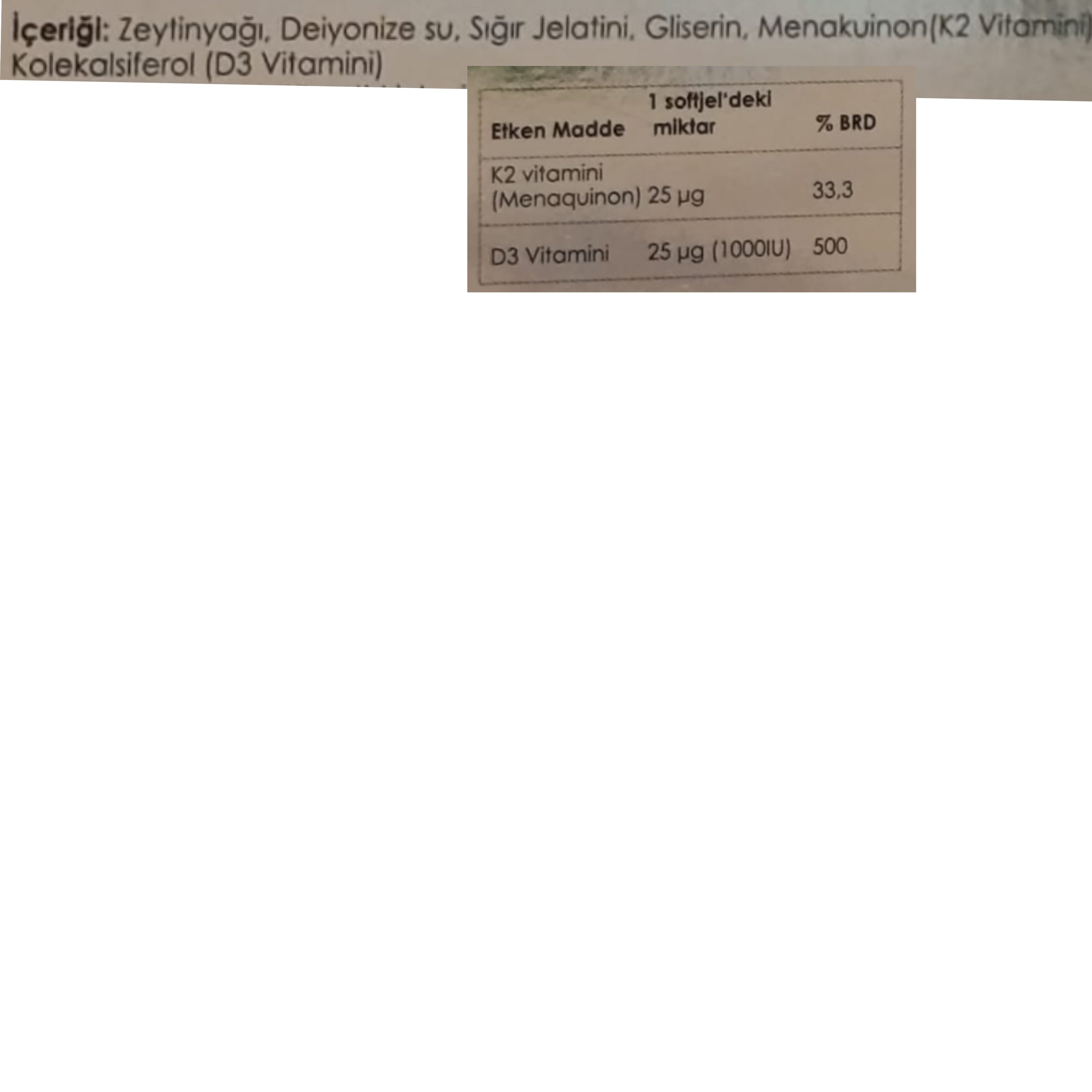 Shiffa Home D3K2 Vitamini 30 Kapsül