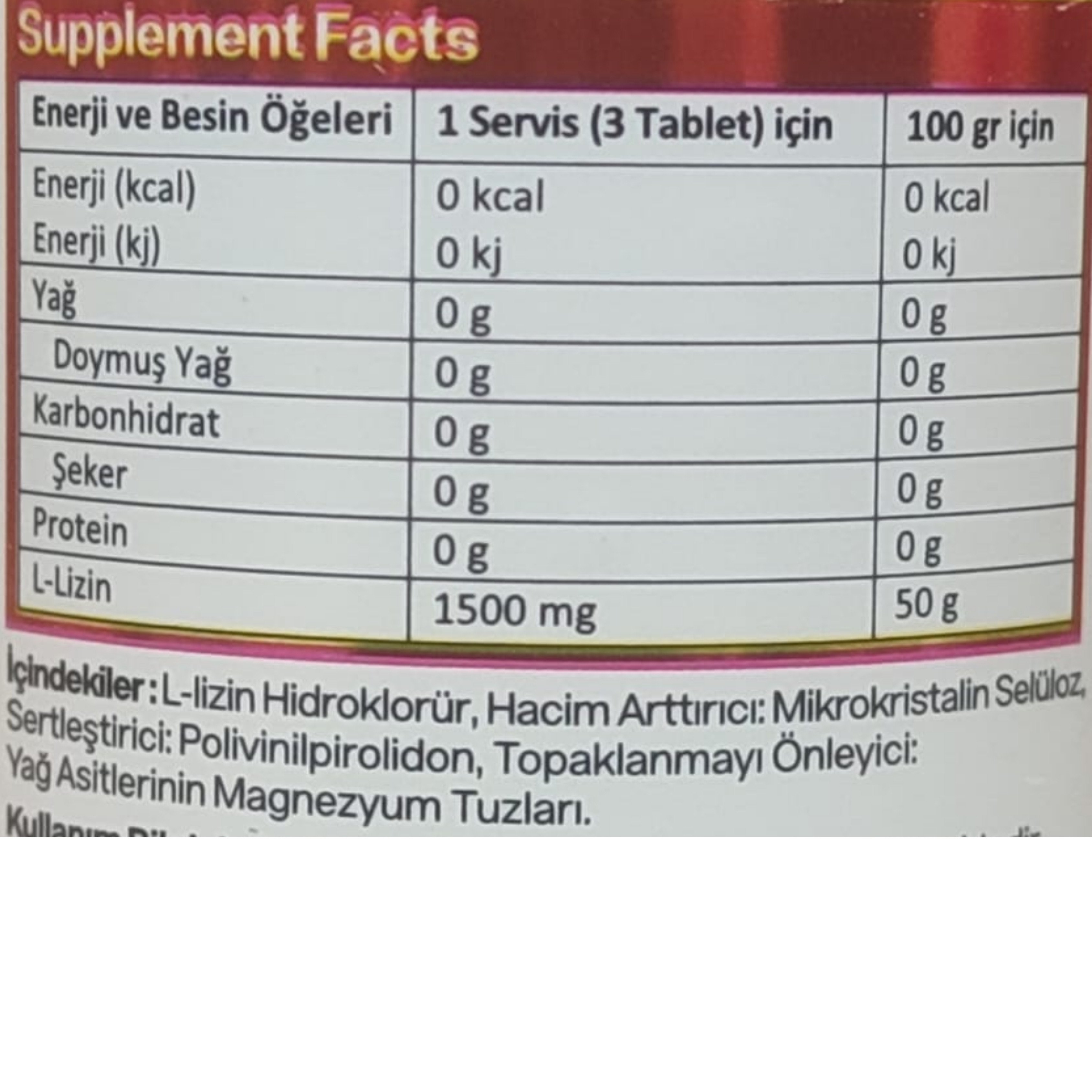 Simple Nutritions Lysine (LİZİN) 500 Mg 90 Tablet