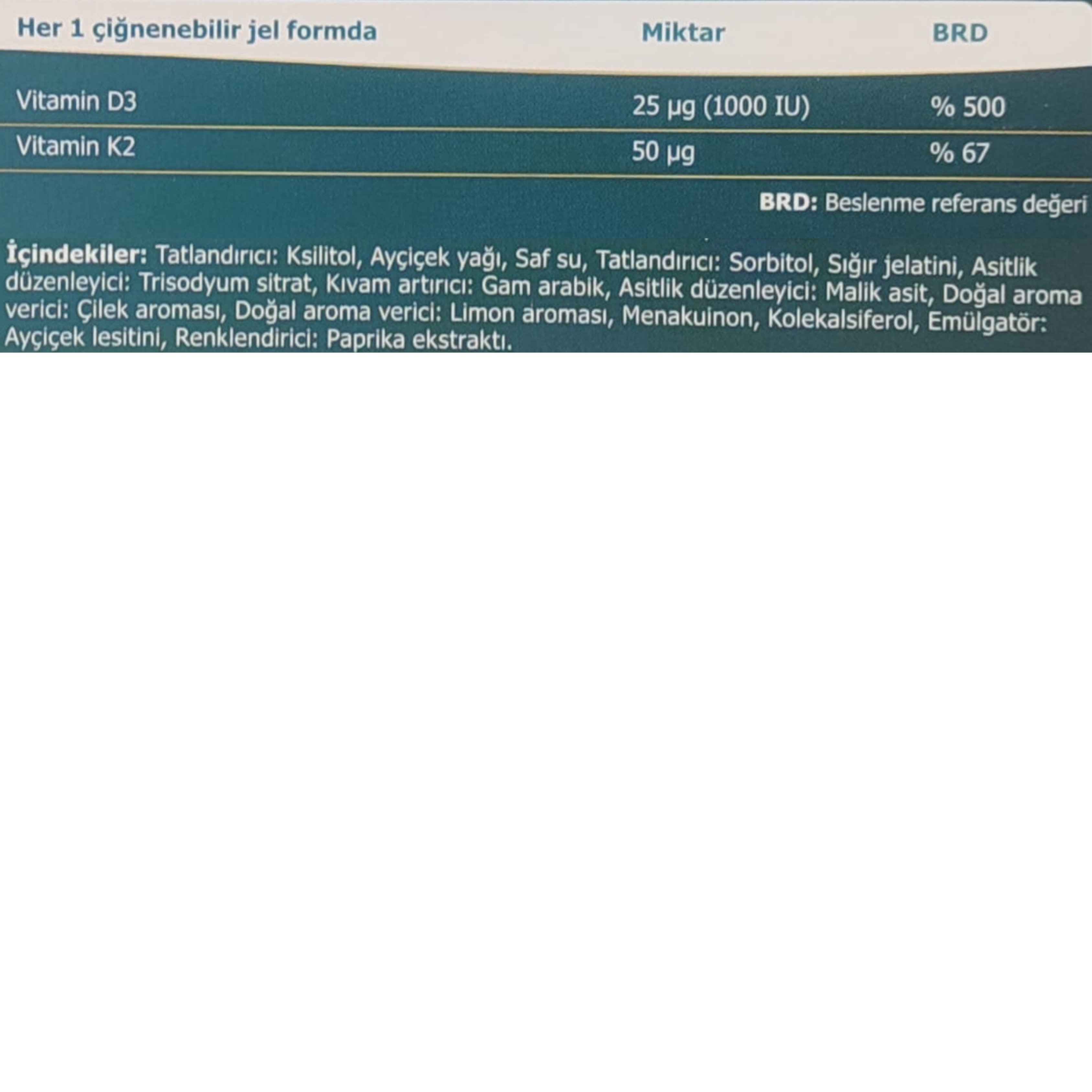 Sjomann’s Vitamin D3 ve K2 İçeren Takviye Edici Gıda 30 Adet Çiğnenebilir Jel Form