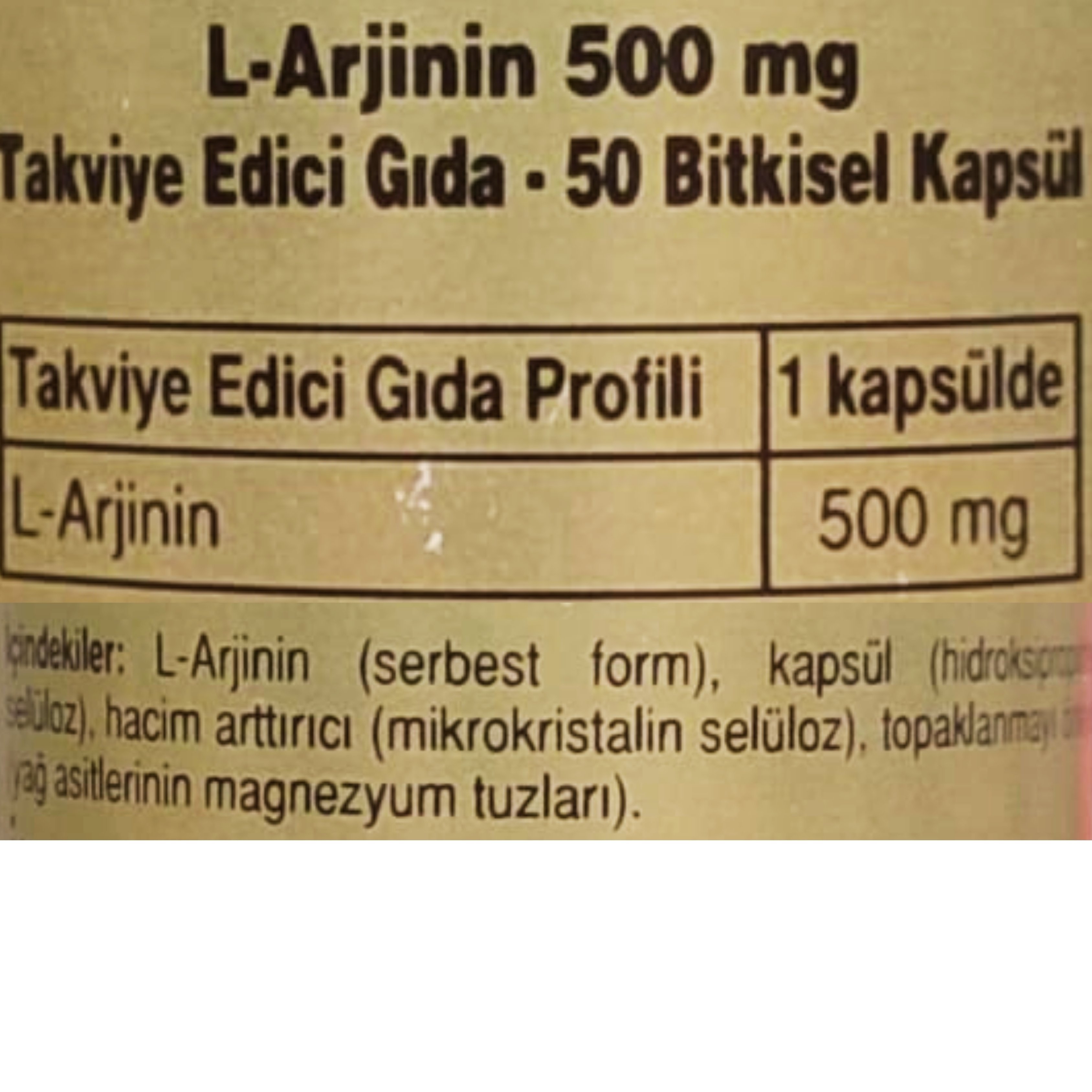 Solgar L-Arginine 500 mg 50 Kapsül