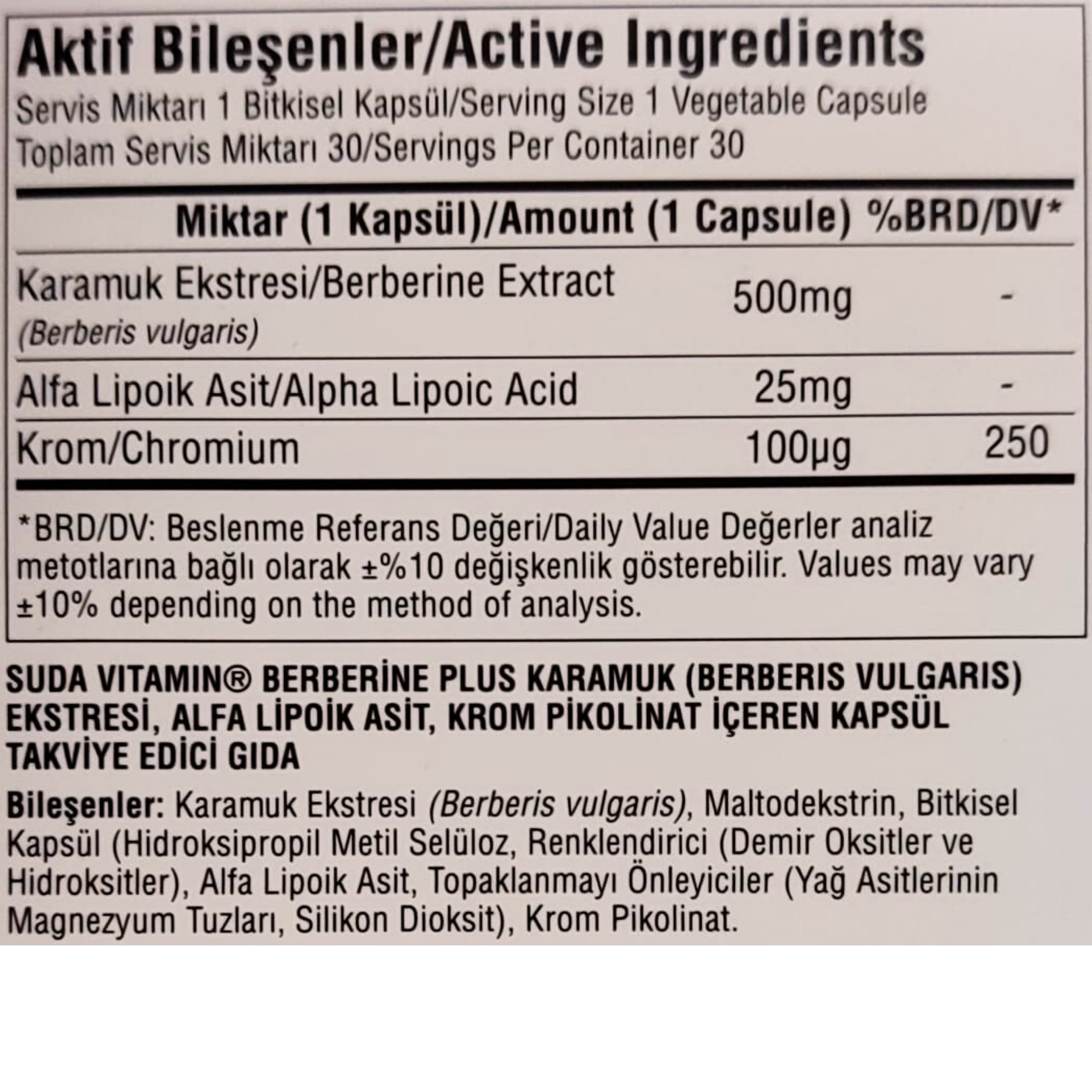 Suda Vitamin Berberine Plus 30 Kapsül