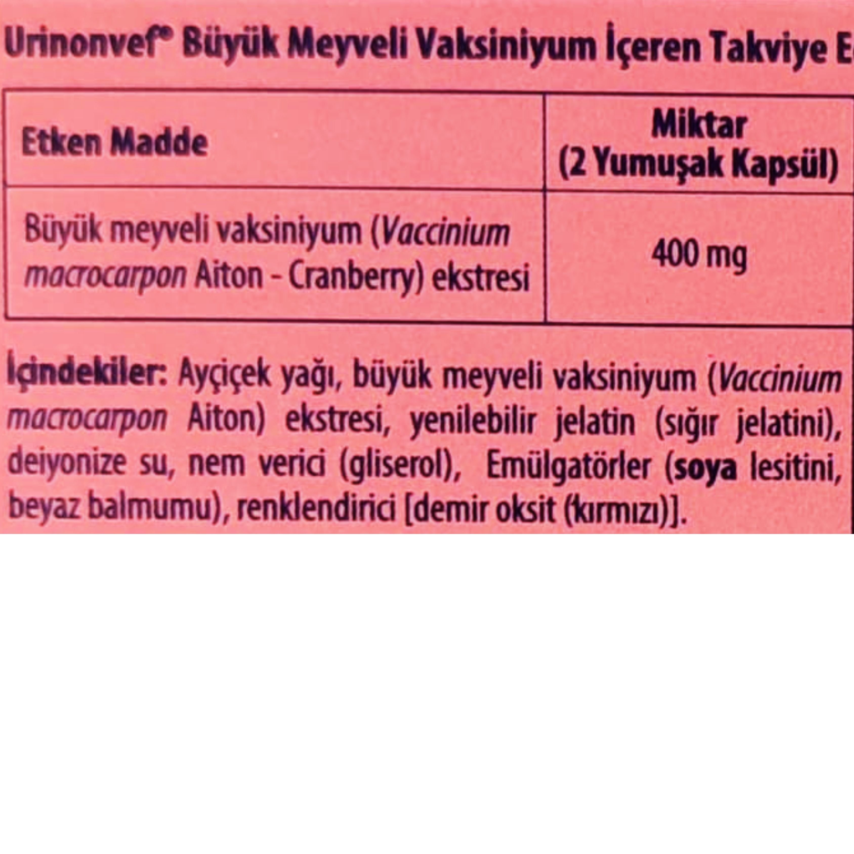 Urinonvef Cranberry 30 Yumuşak Kapsül