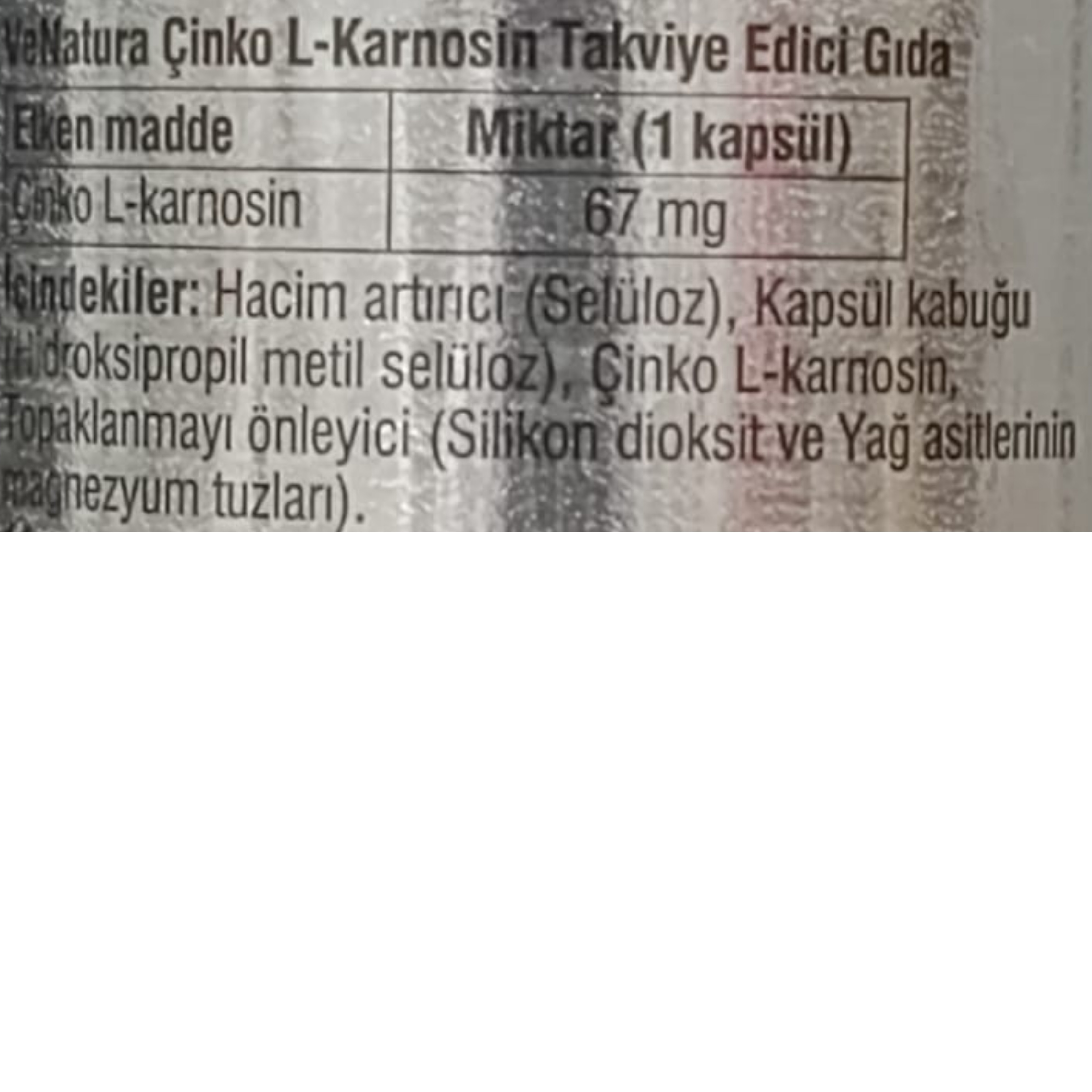 VeNatura Çinko L-Karnosin 60 Kapsül