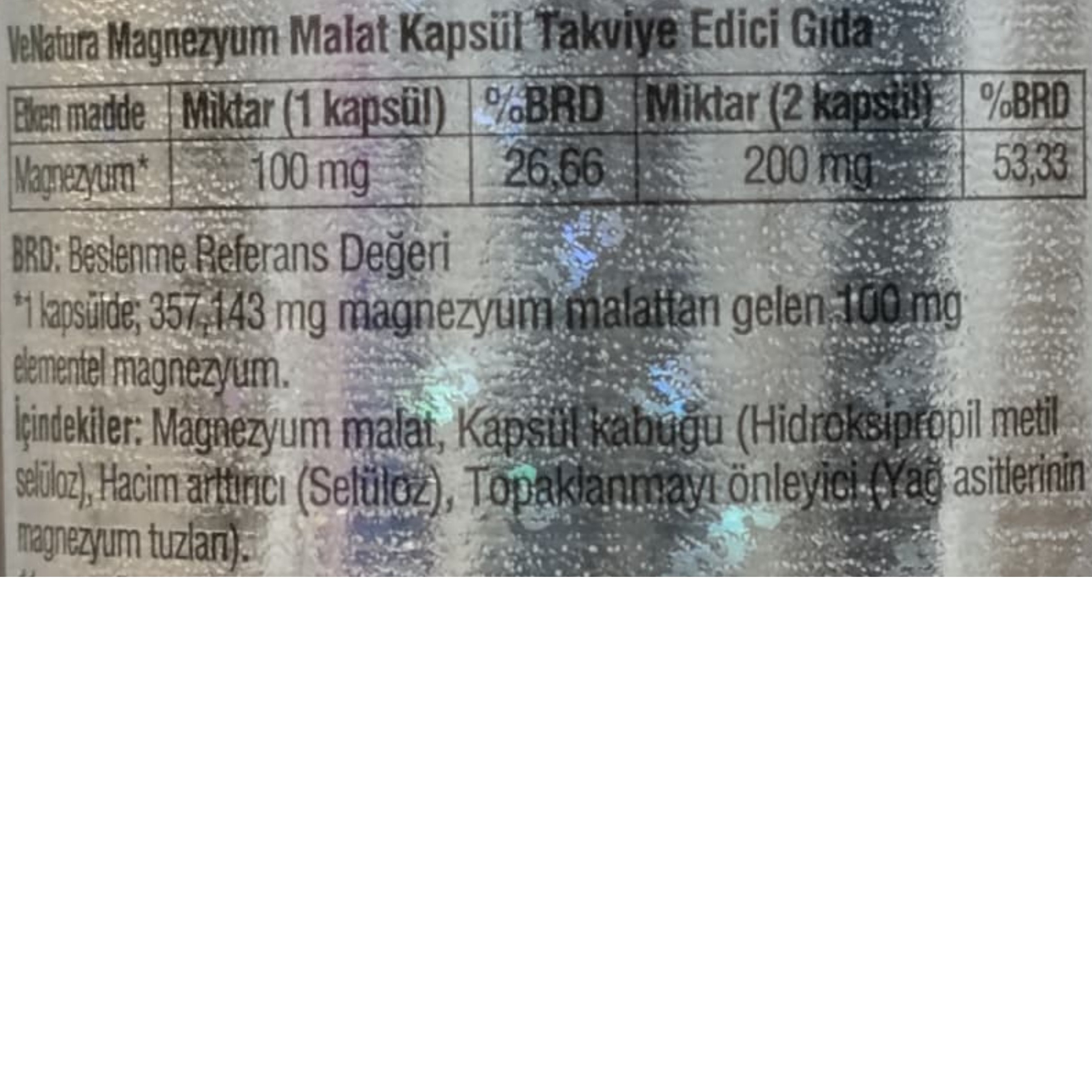 Venatura Magnezyum Malat Takviye Edici Gıda 60 Kapsül